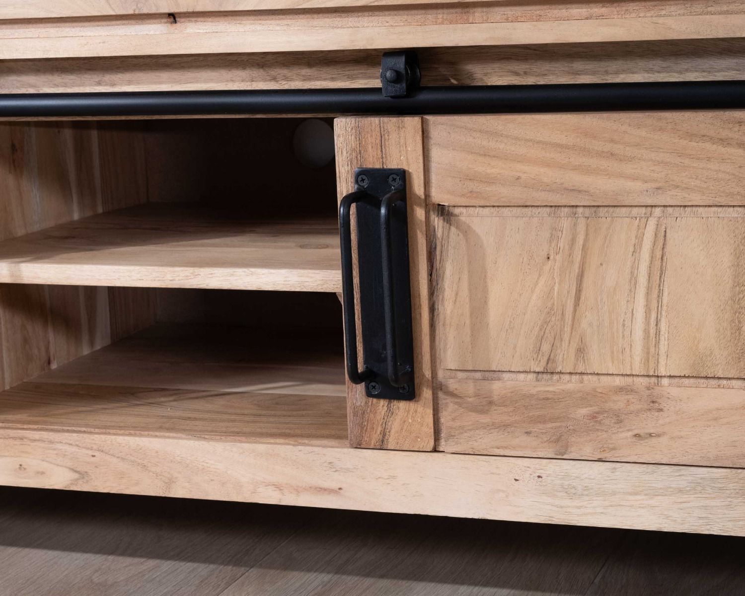 Porta TV industriale in legno e metallo 2 porte 2 scomparti "Montréal