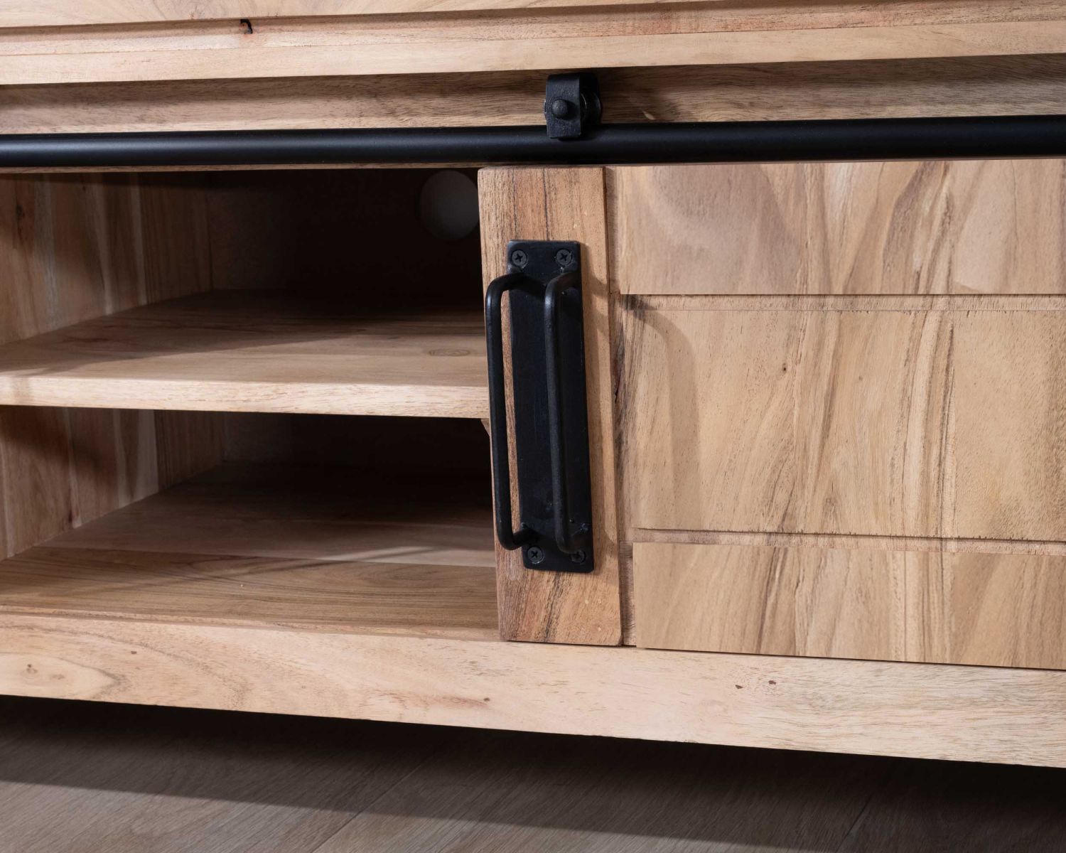 Porta TV industriale 180 cm in legno e metallo 2 porte 2 nicchie "Montreal