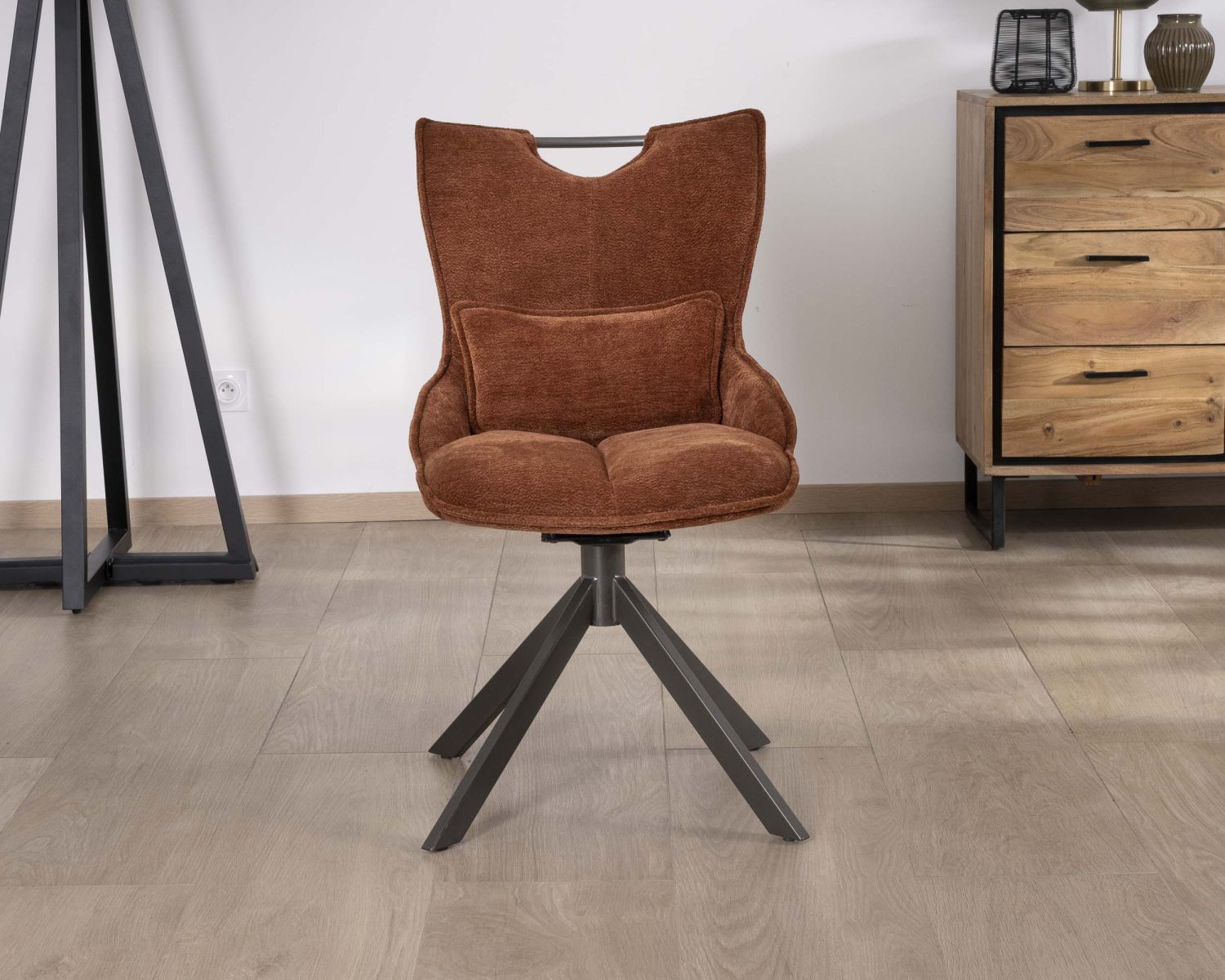 Set di 2 sedie girevoli "Biorg" in stile retrò in tessuto color ruggine