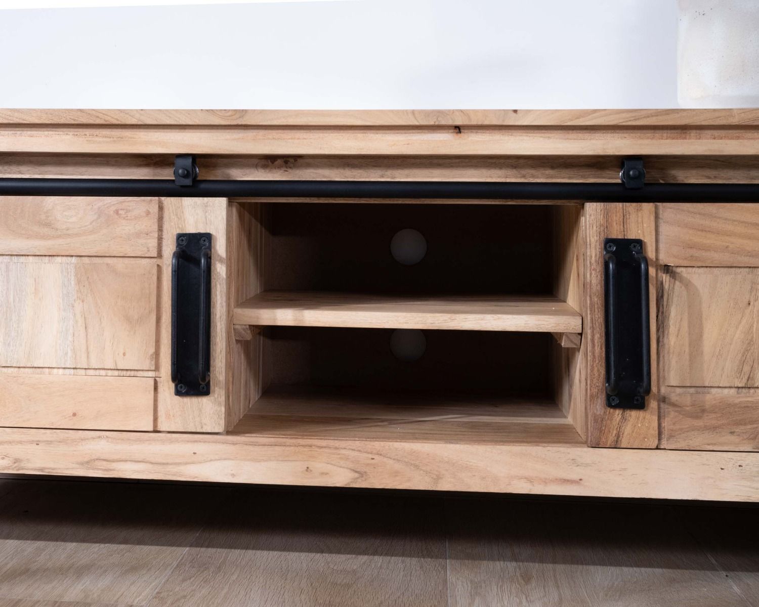 Porta TV industriale in legno e metallo 2 porte 2 scomparti "Montréal