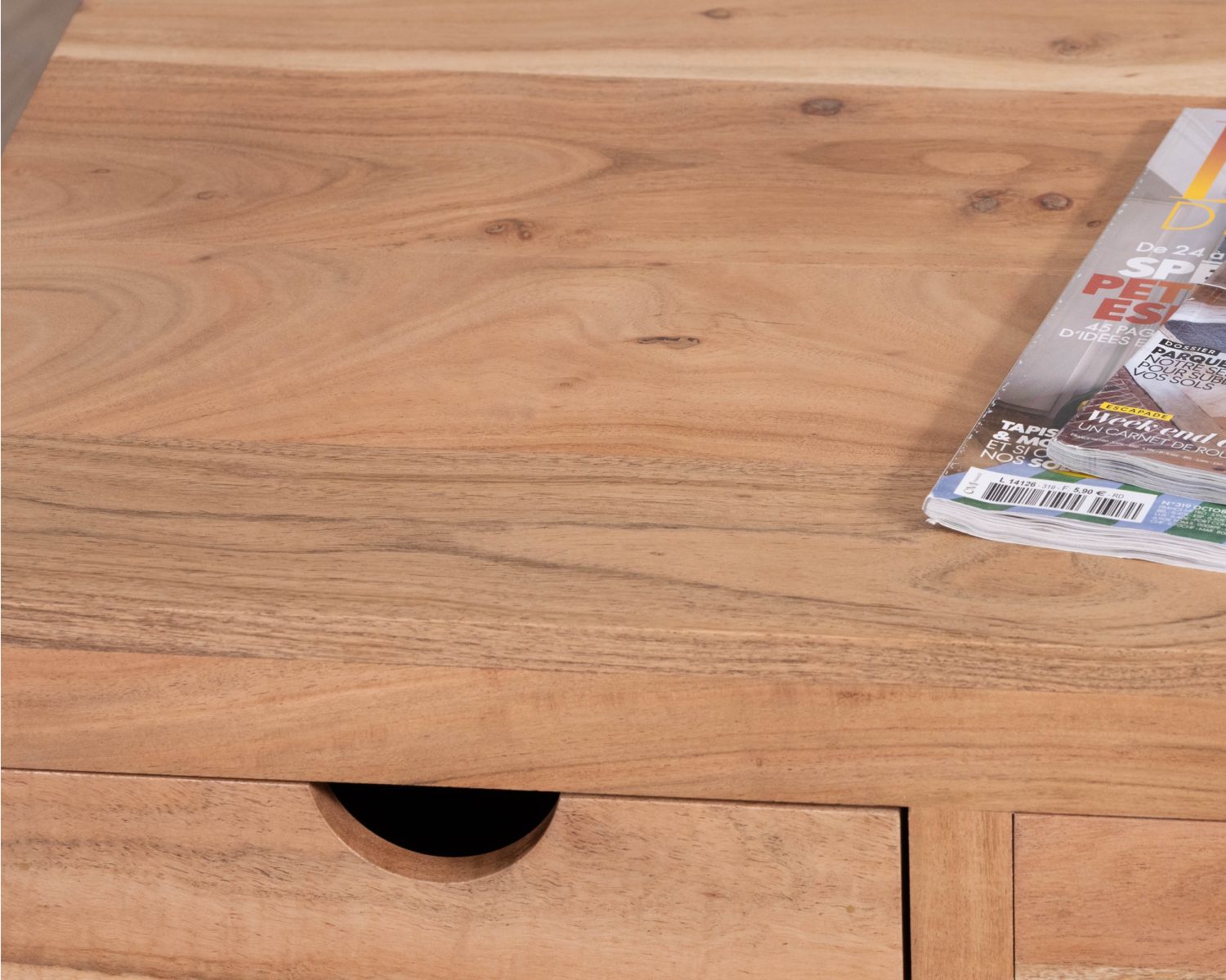 Tavolino rettangolare in acacia massiccia "Nüma" da 100 cm con cassetti