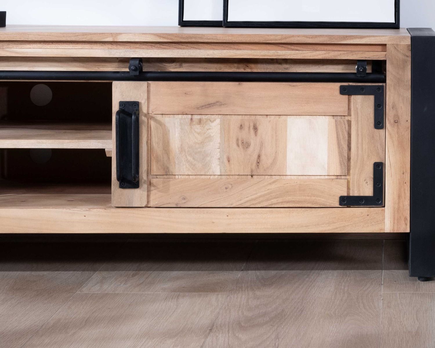 Porta TV industriale in legno e metallo 2 porte 2 scomparti "Montréal