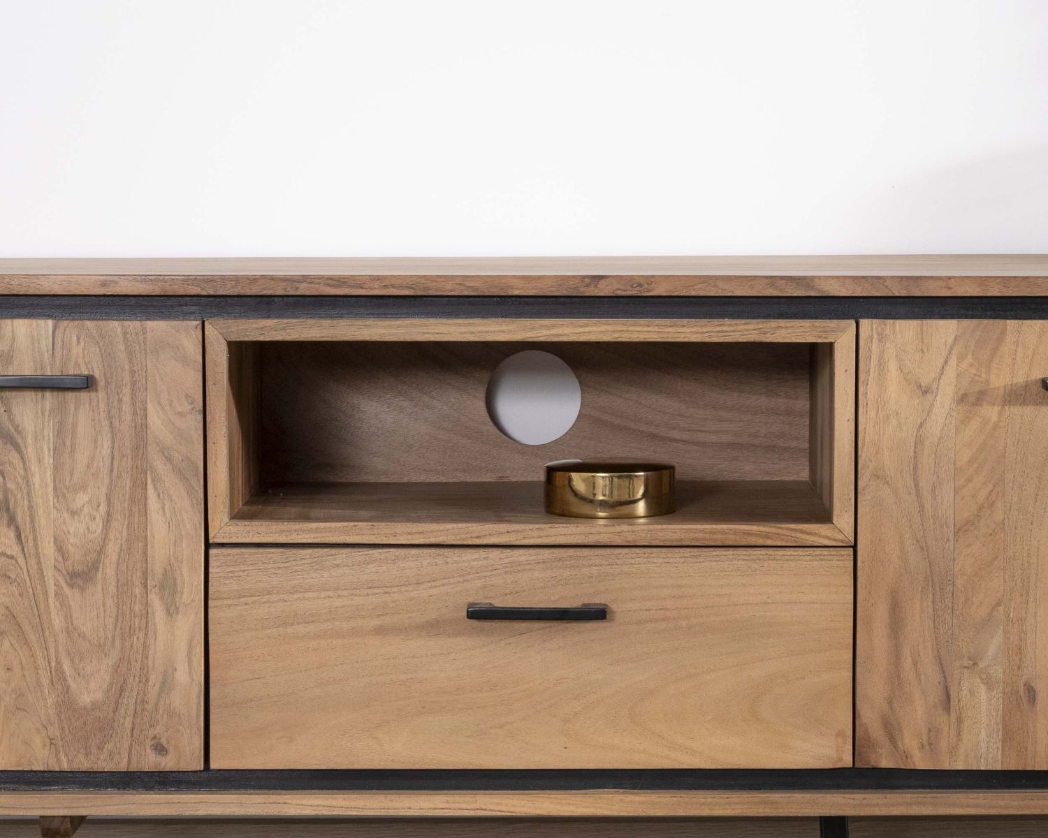 Porta TV industriale "Baltik" in legno di acacia, 180 cm