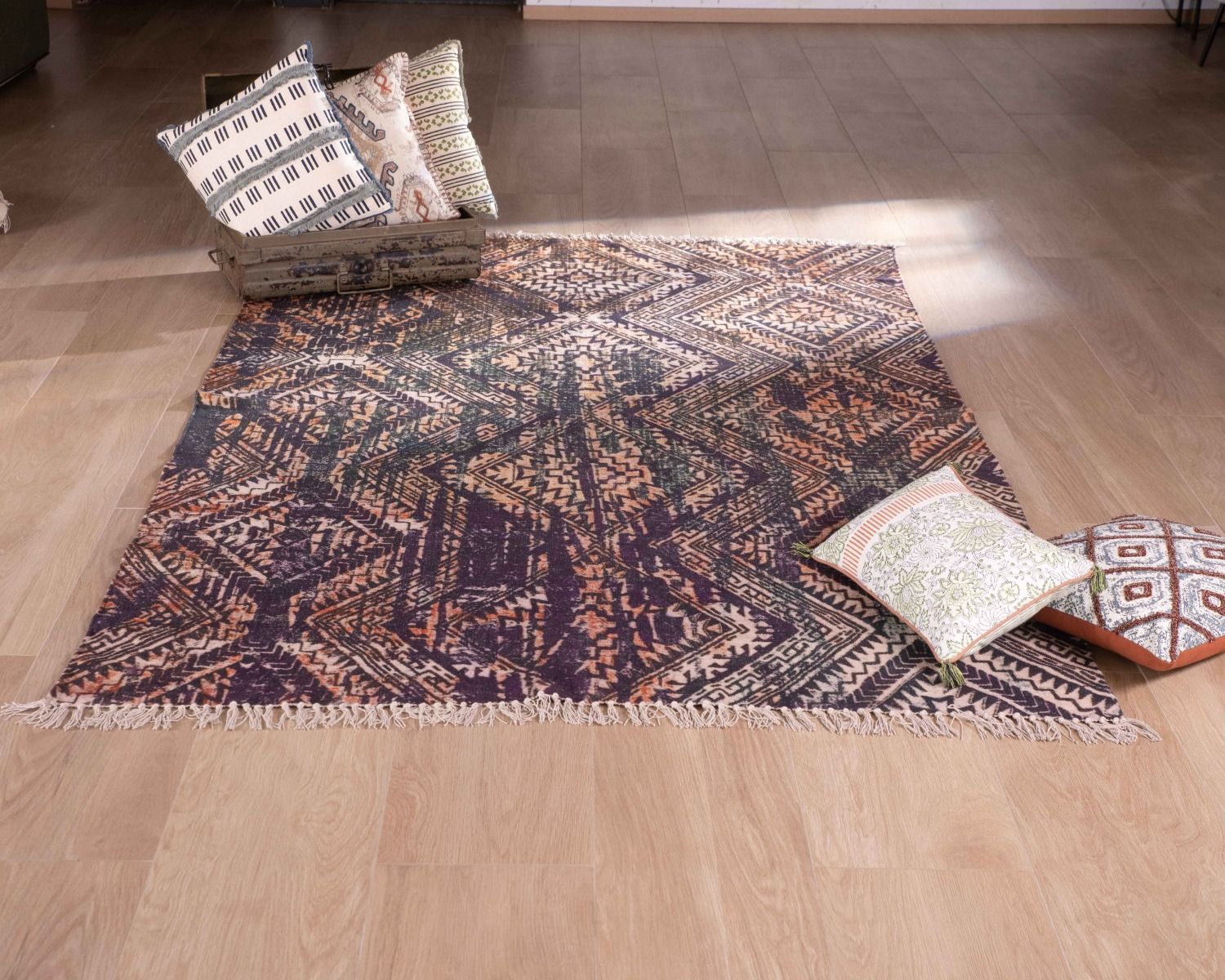 Tappeto azteco "Cocoon" in cotone stampato 120x180cm