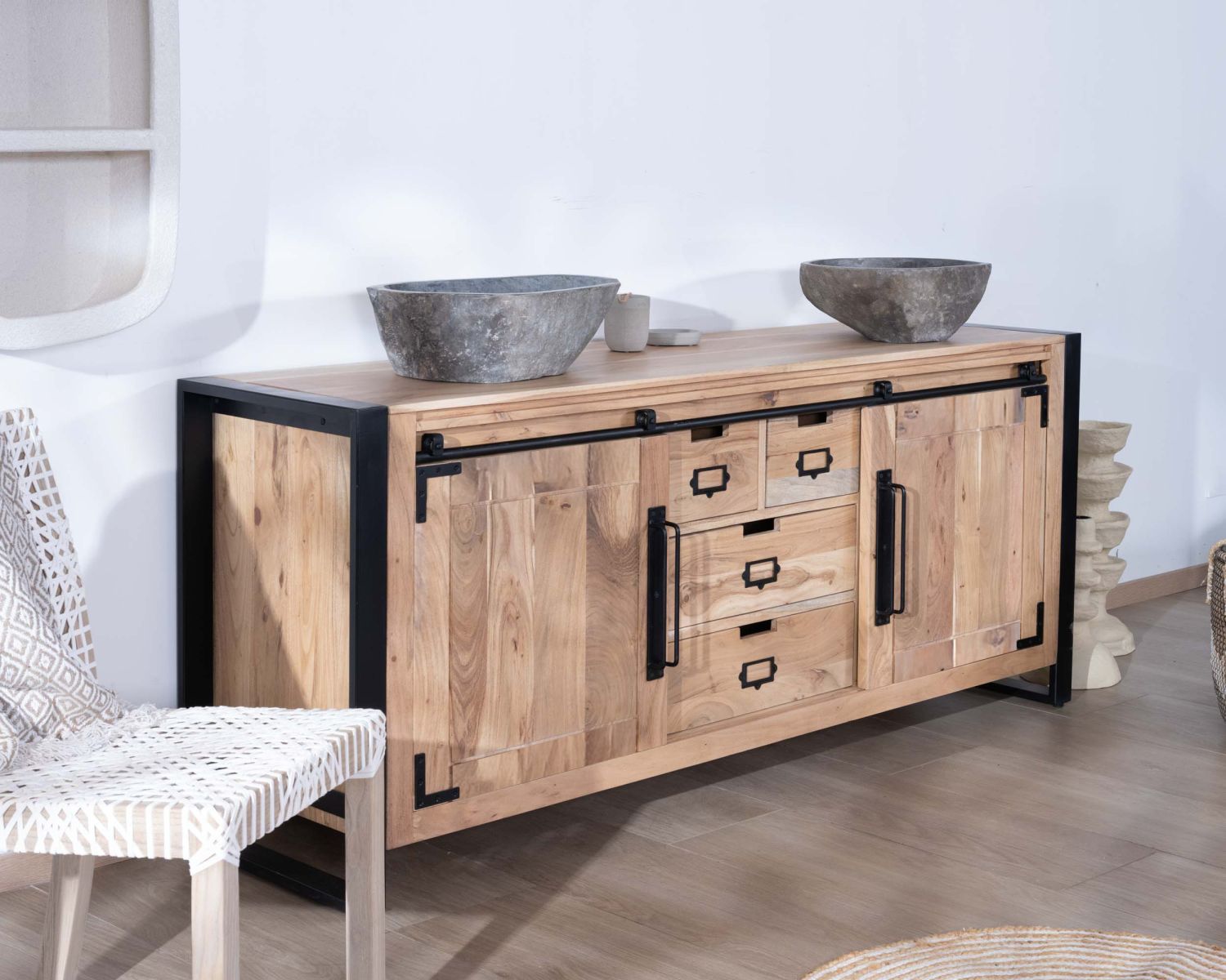 Mobile da bagno "Montreal" in legno massiccio e metallo 150 cm