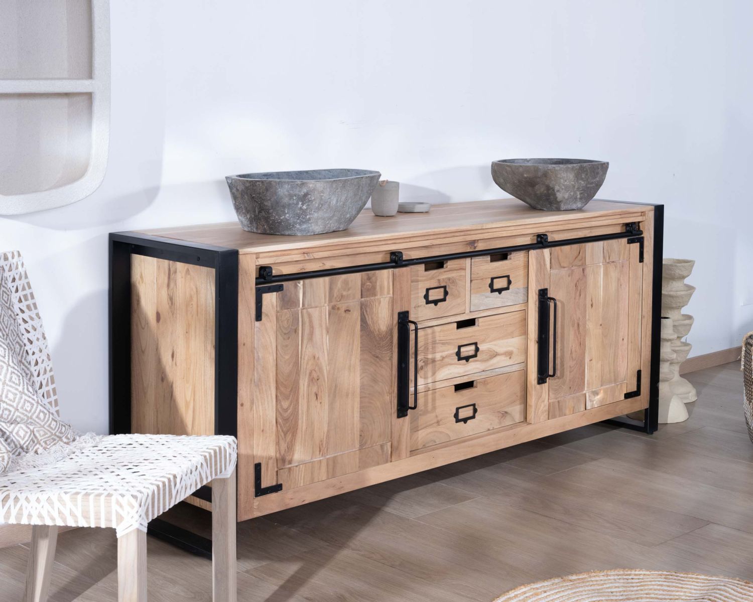 Mobile da bagno industriale "Montreal" in metallo e legno 165 cm