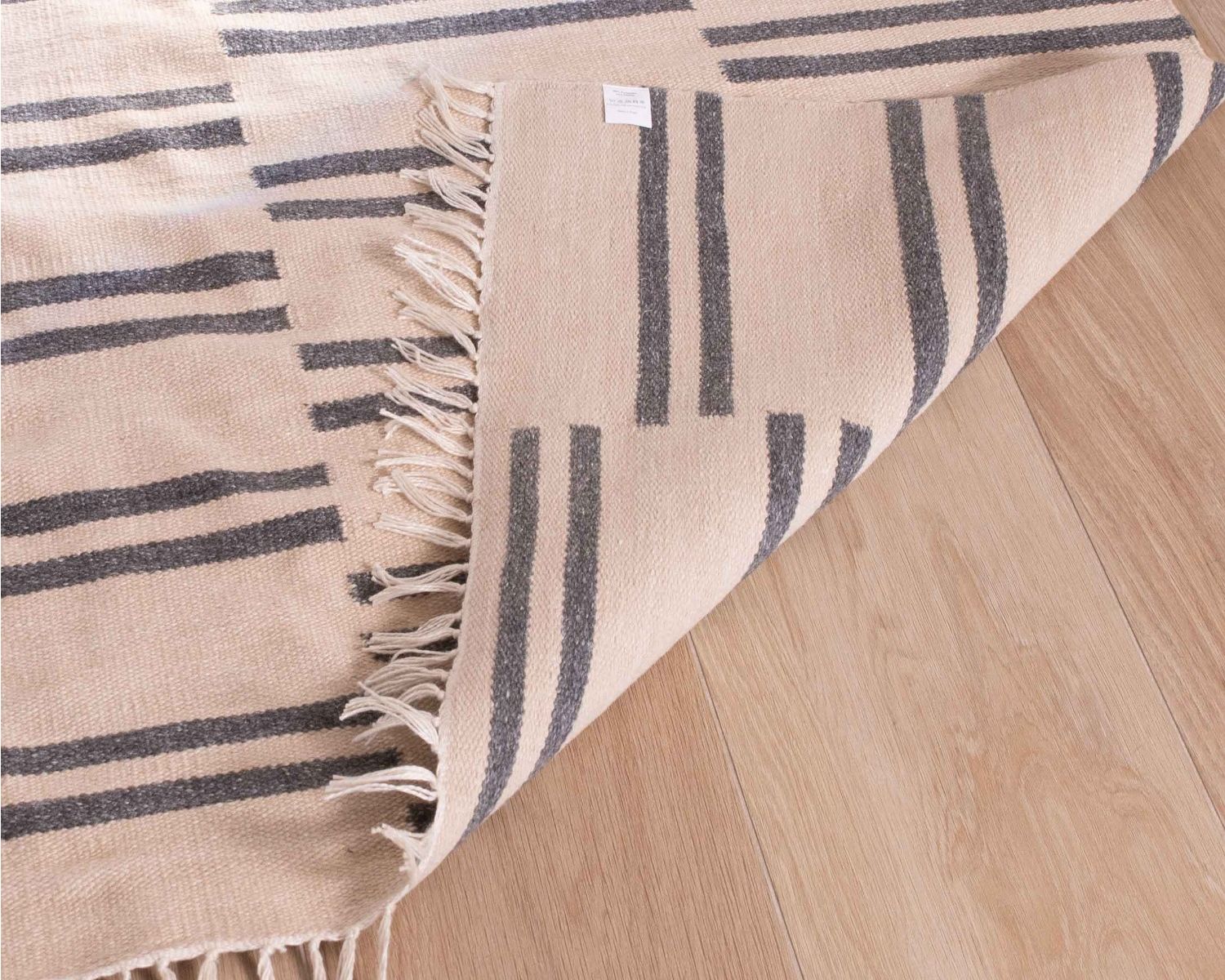 Tappeto rettangolare "etnico" bianco con frange e strisce blu 120x180 cm