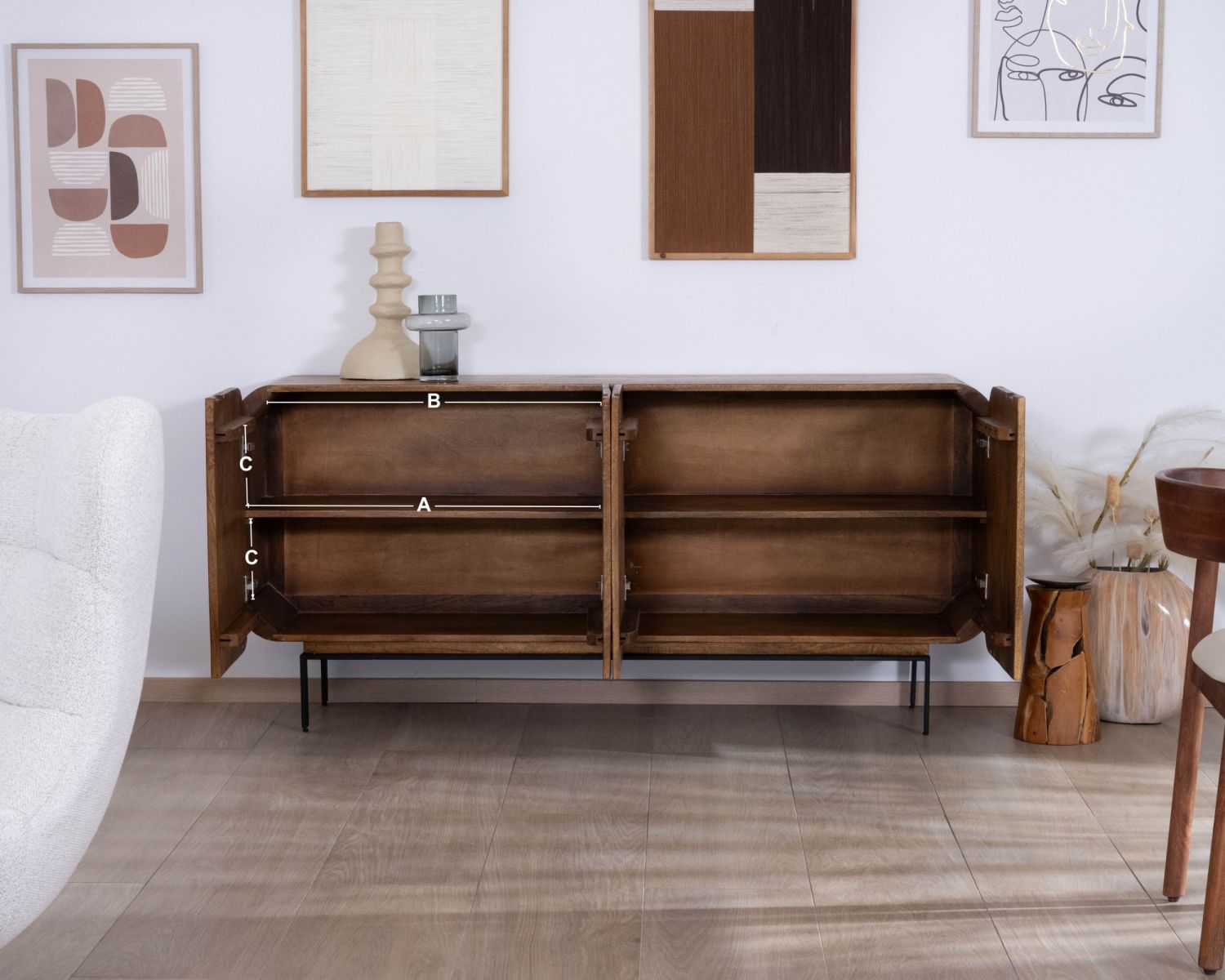Credenza "Moky" in legno di mango a 4 ante in stile newtro 175 cm
