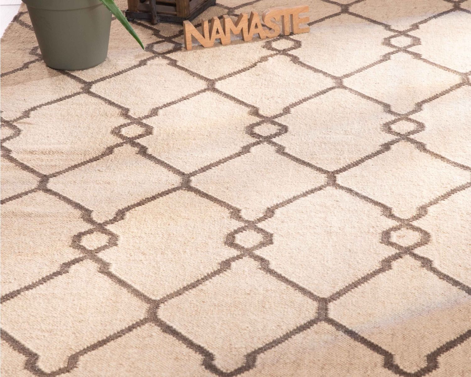 Tappeto kilim "Cocoon" in lana e juta beige con motivo berbero, dimensioni 120x180 cm