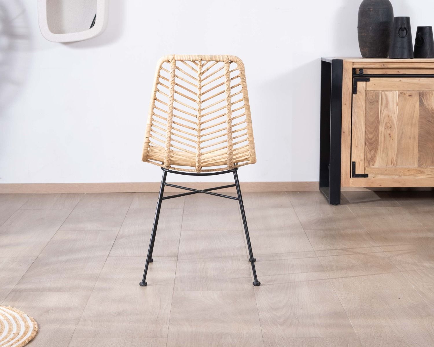 Sedia da pranzo in rattan "Coco" con gambe in metallo