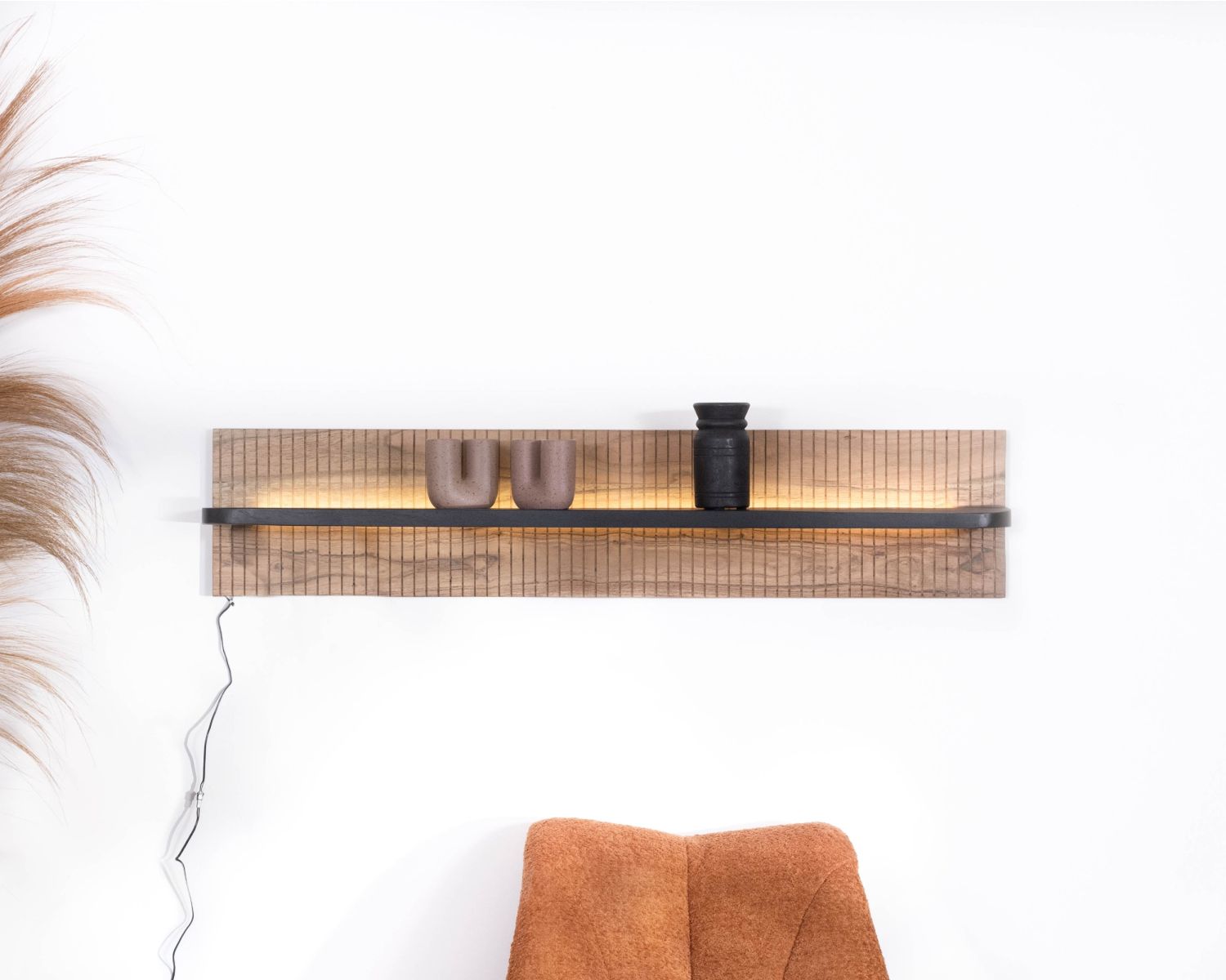 Mensola a muro "Bopee" in acacia con illuminazione a LED