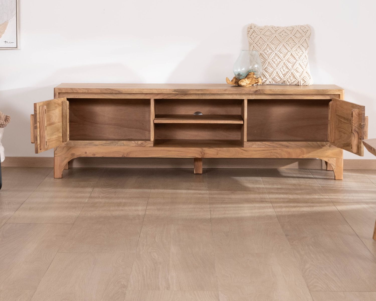 Porta TV "Melody" in stile Zen da 160 cm in acacia