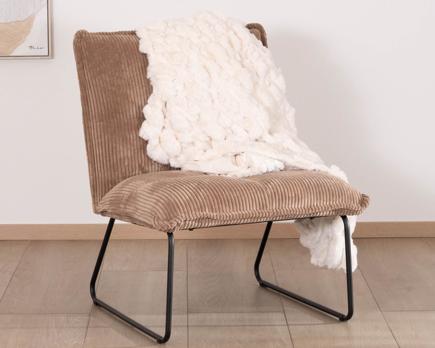 Set di 2 poltrone "Calvin" in velluto a coste color cammello senza braccioli