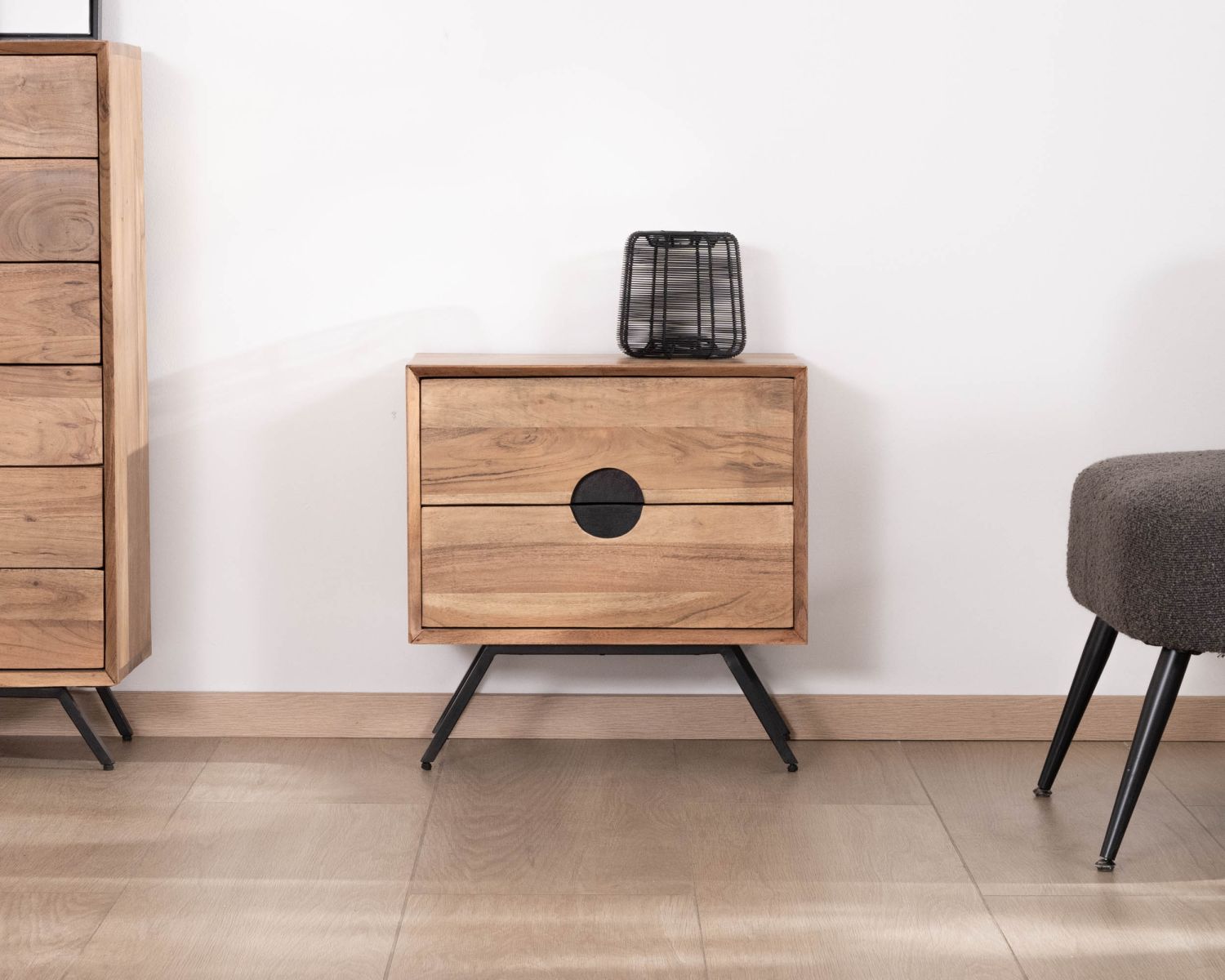 Comodino a 2 cassetti in acacia naturale "Spot