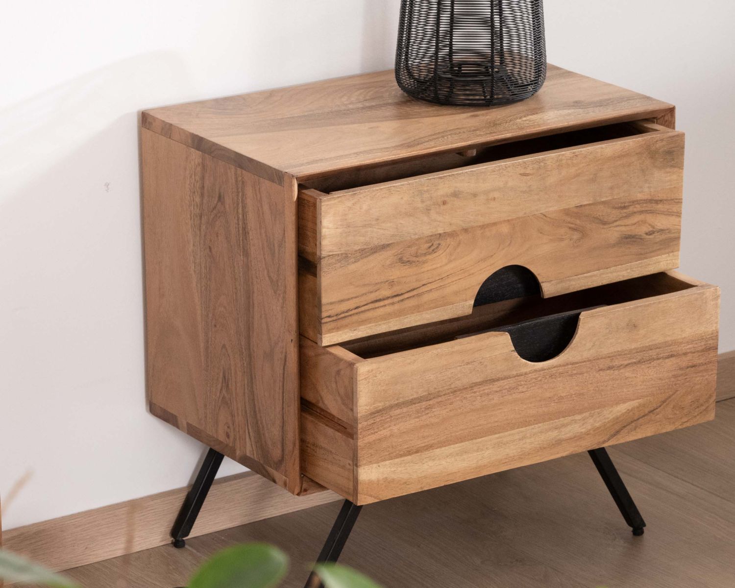 Comodino a 2 cassetti in acacia naturale "Spot