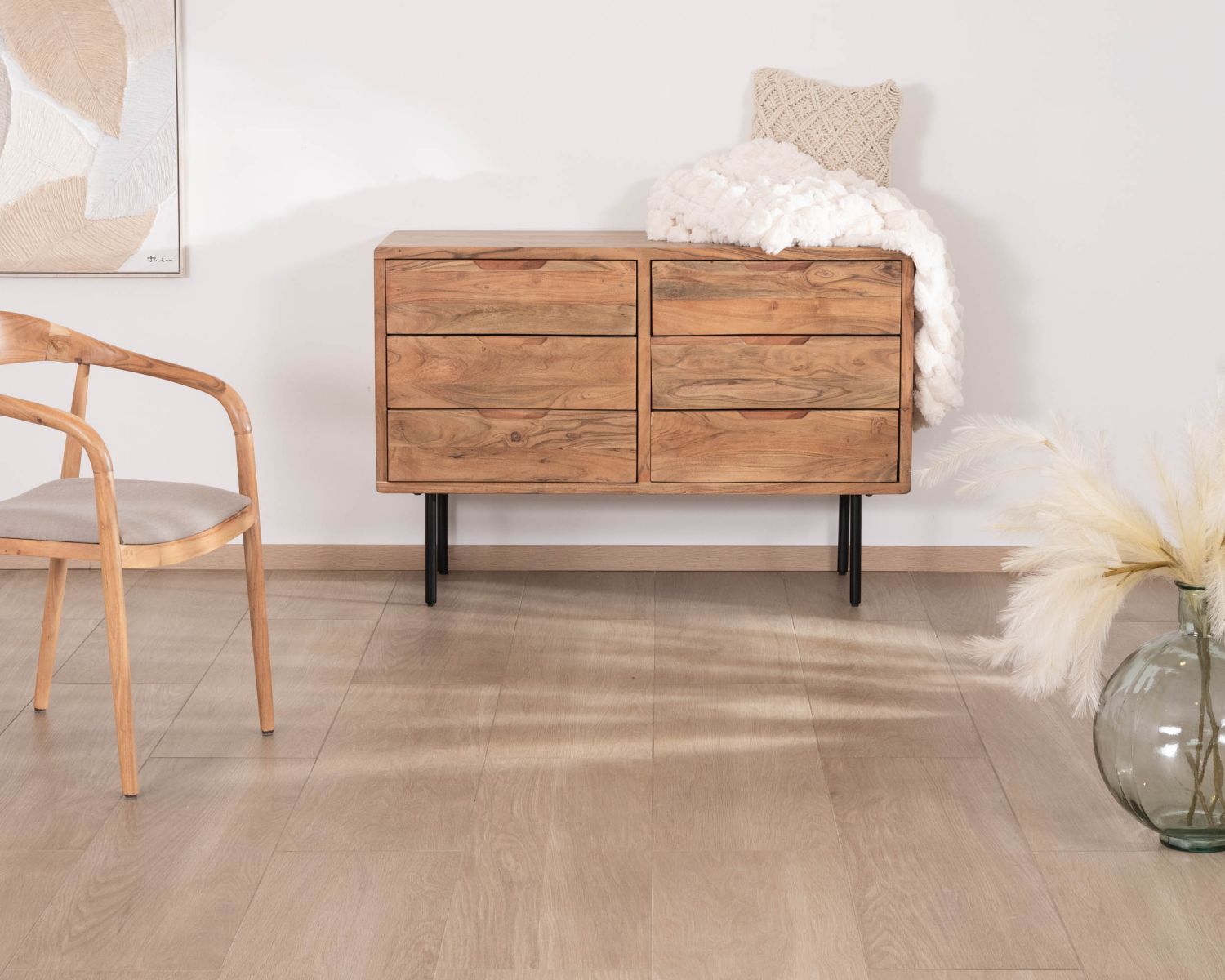 Cassettiera a 6 cassetti "Alto" in acacia naturale e metallo