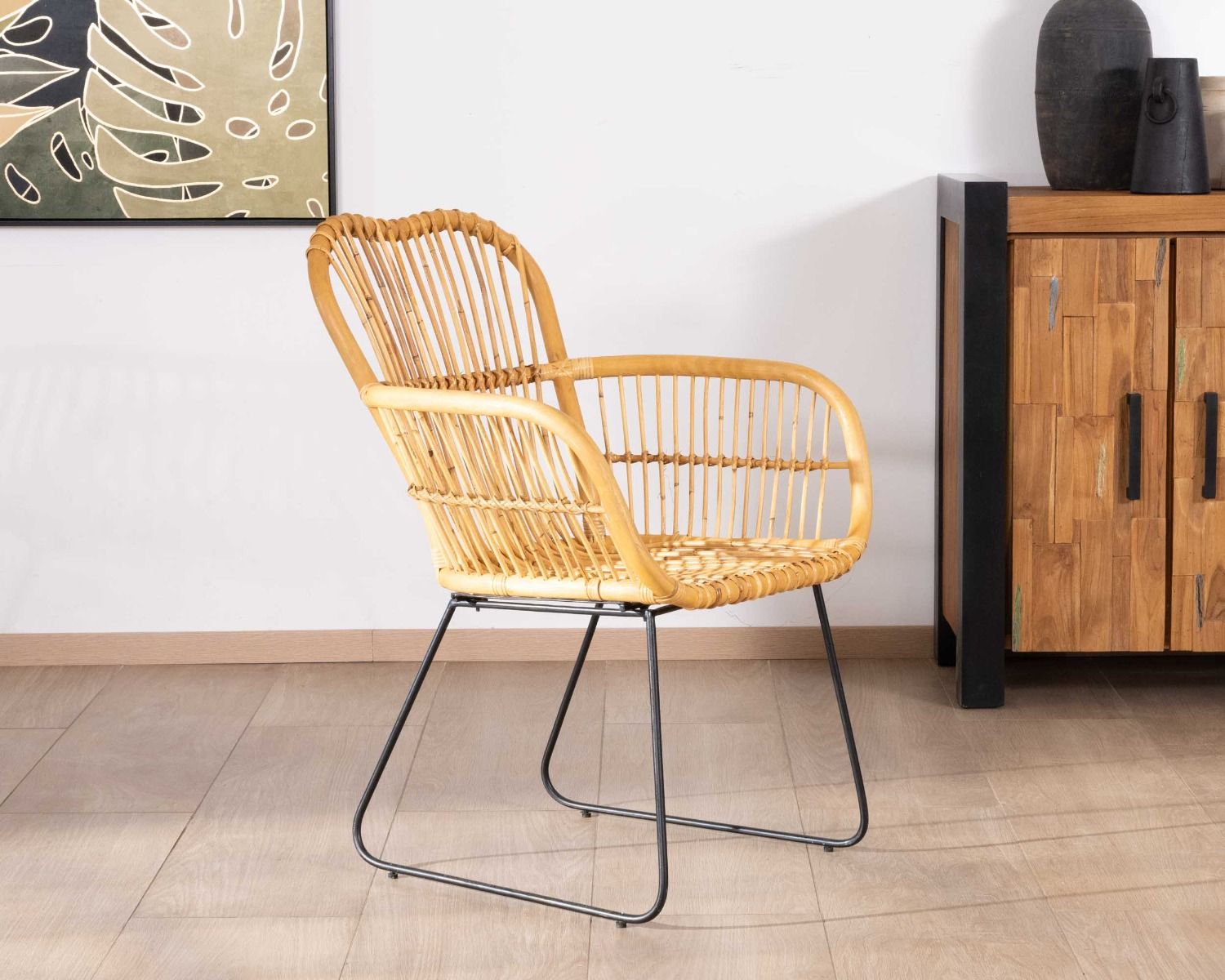 Set di 2 poltrone "Nabi" in rattan jawit e metallo nero