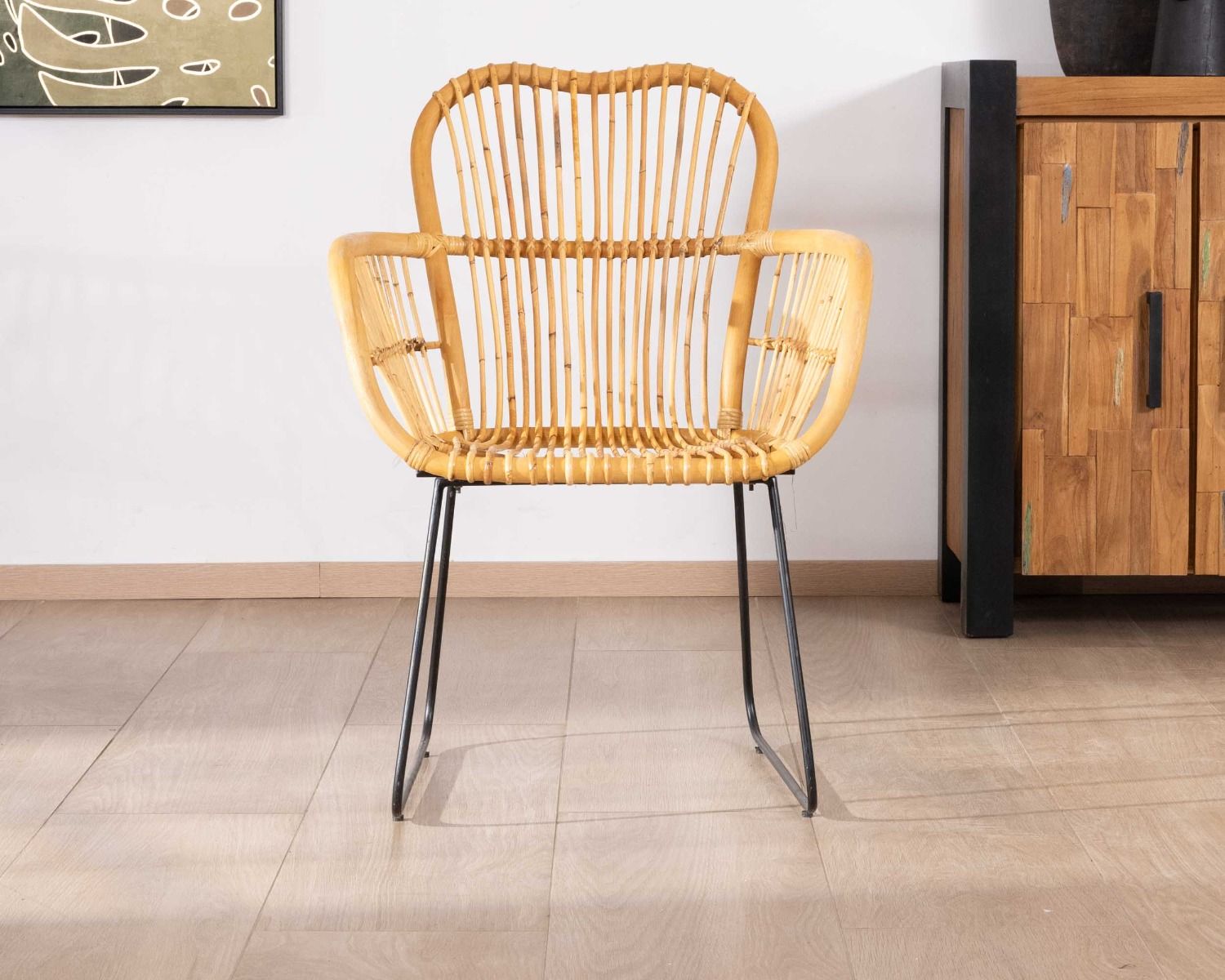 Set di 2 poltrone "Nabi" in rattan jawit e metallo nero