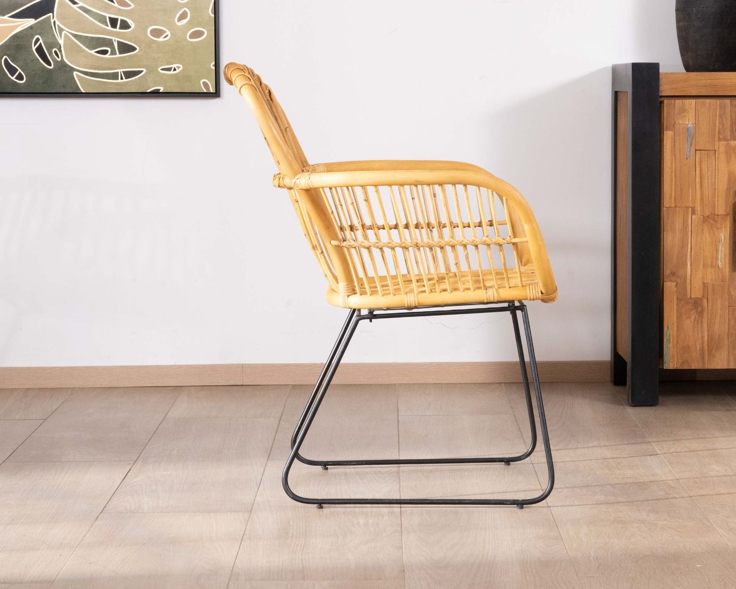 Set di 2 poltrone "Nabi" in rattan jawit e metallo nero