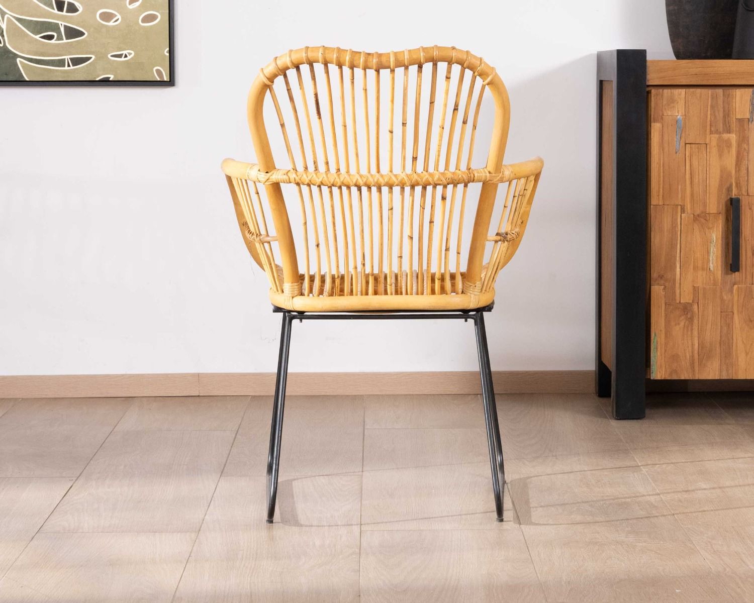 Set di 2 poltrone "Nabi" in rattan jawit e metallo nero