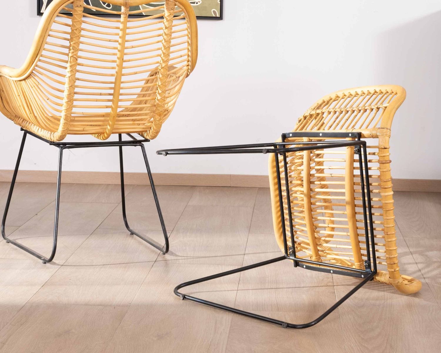 Set di 2 poltrone "Nabi" in rattan jawit e metallo nero