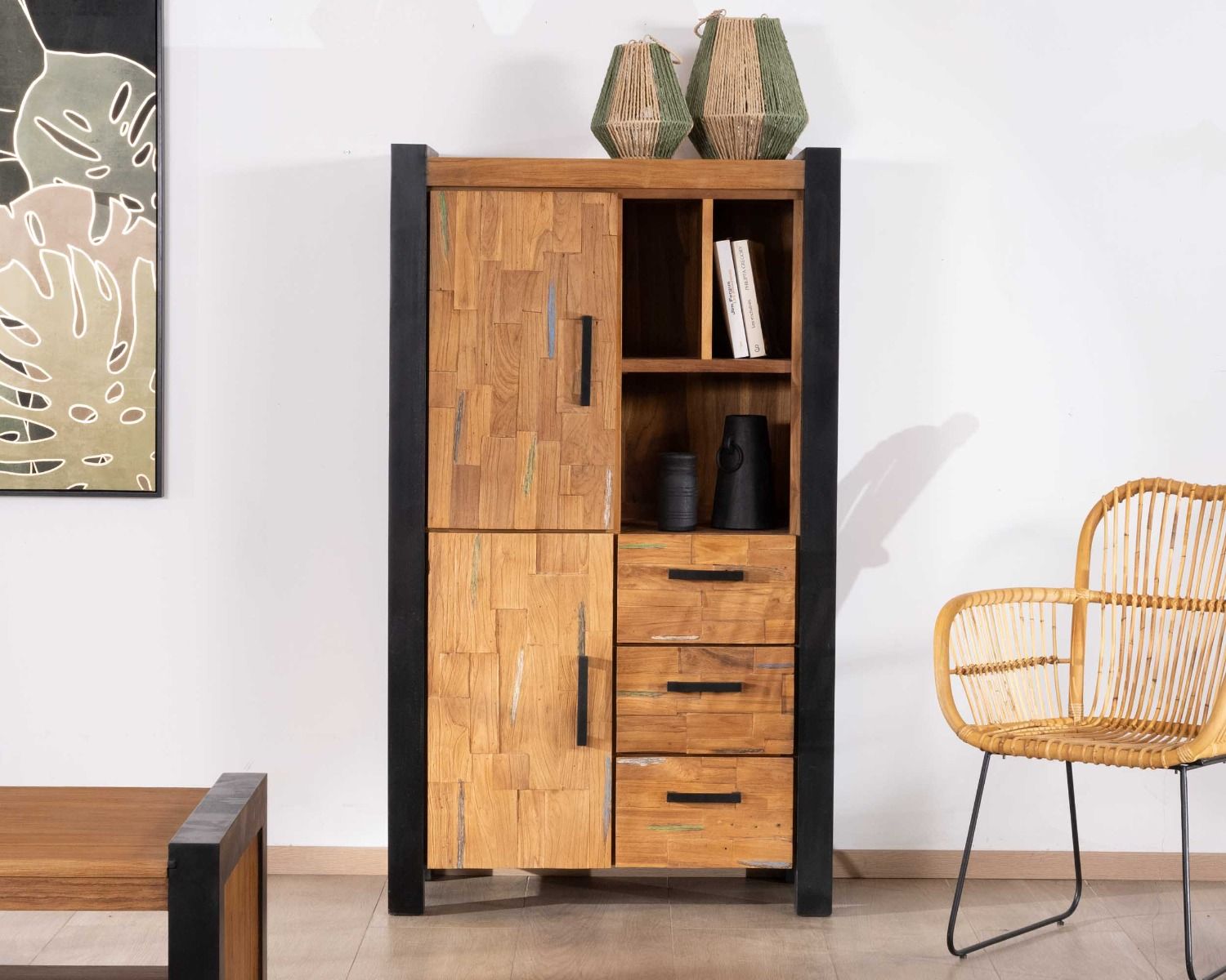 Armadio per porcellane in teak massiccio "Clarke" di recupero