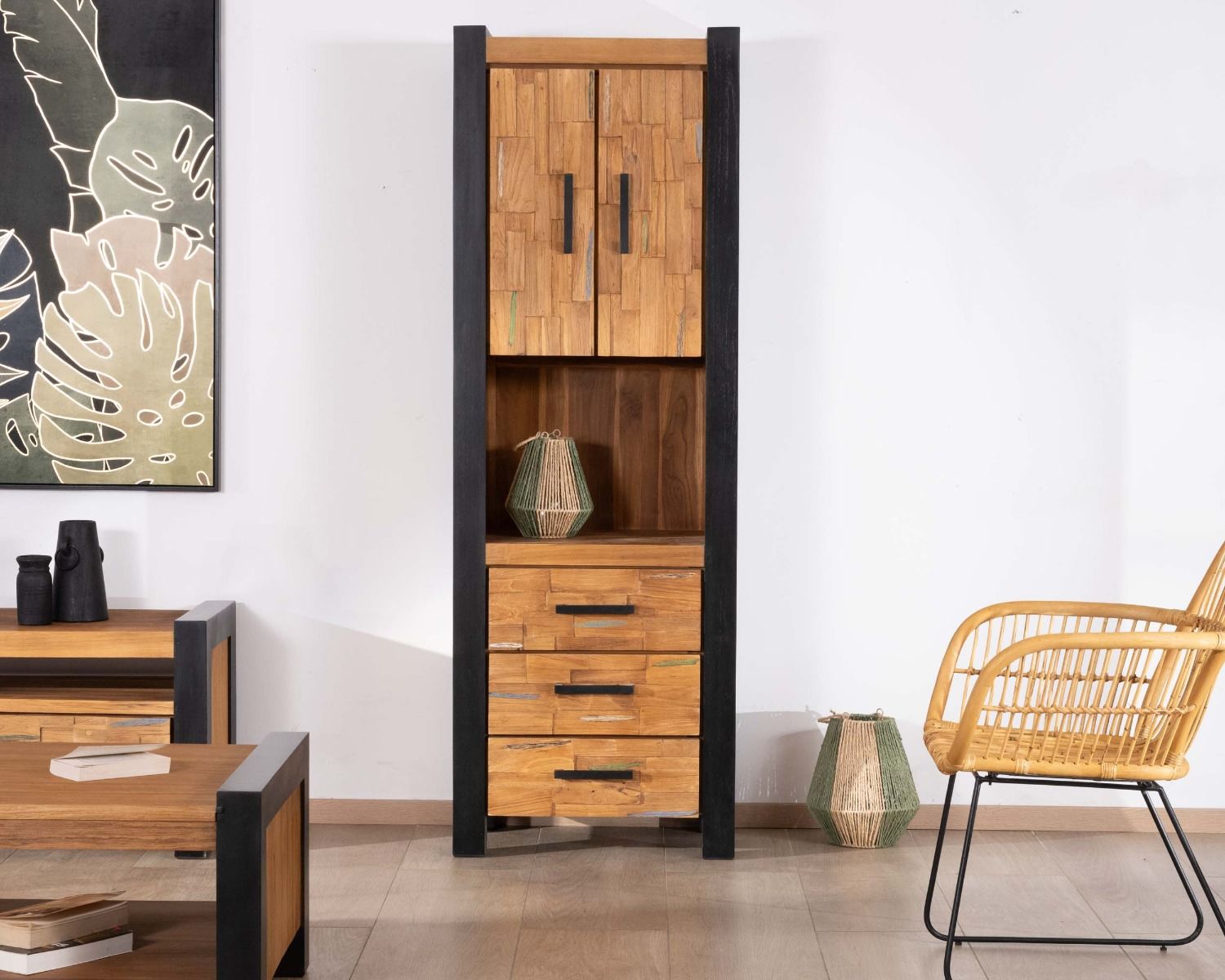 Colonna portaoggetti "Clarke" in teak naturale rigenerato