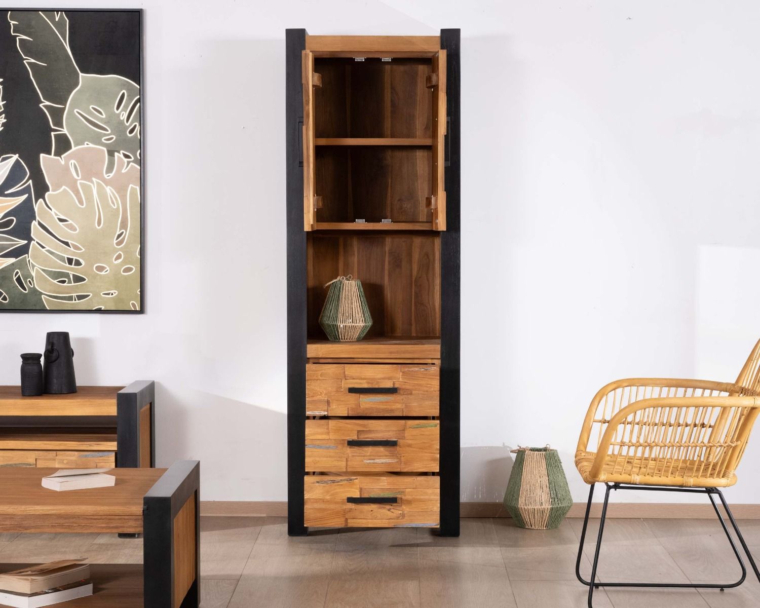 Colonna portaoggetti "Clarke" in teak naturale rigenerato