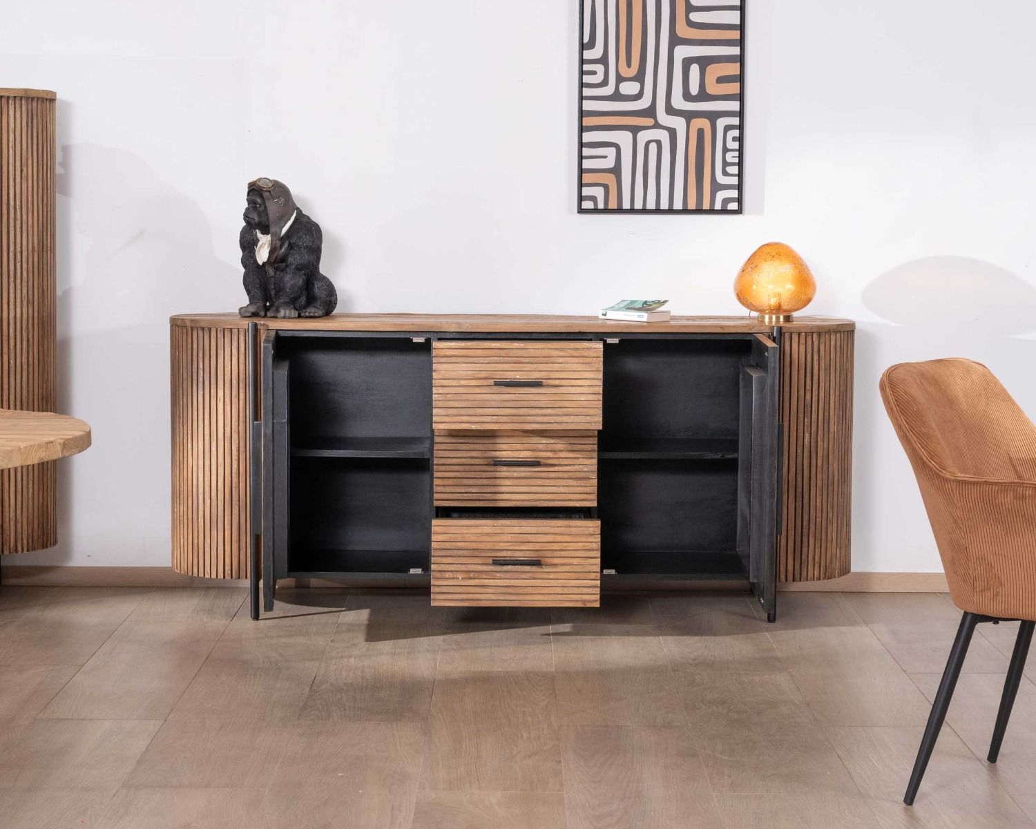 Credenza da 200 cm con ante e cassetti in legno esotico di Troms