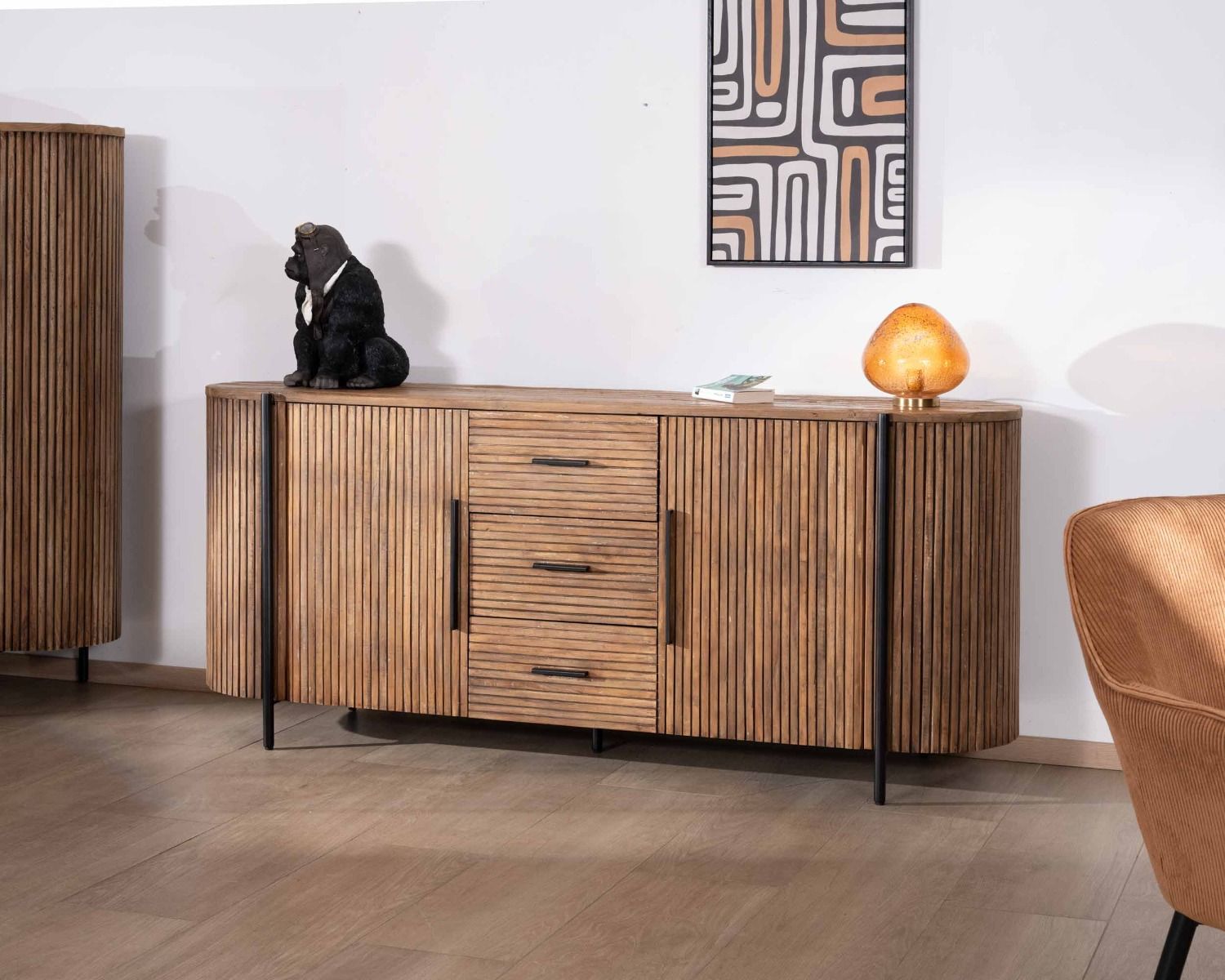 Credenza da 200 cm con ante e cassetti in legno esotico di Troms
