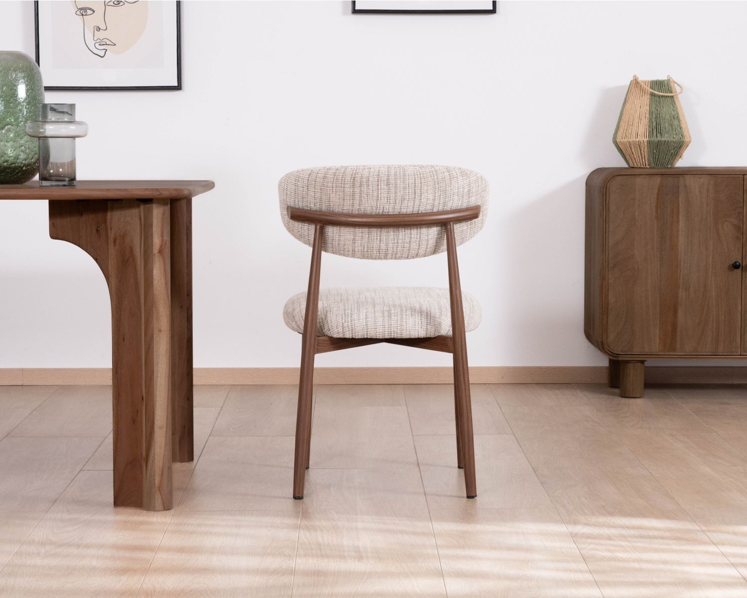 Set di 2 sedie da pranzo retrò "Arpège" in tessuto intrecciato beige e marrone con gambe in metallo effetto noce