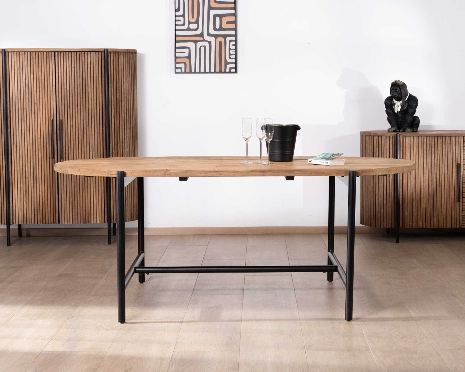 Tavolo da pranzo vintage in teak e metallo "Troms" 200 x 100 cm