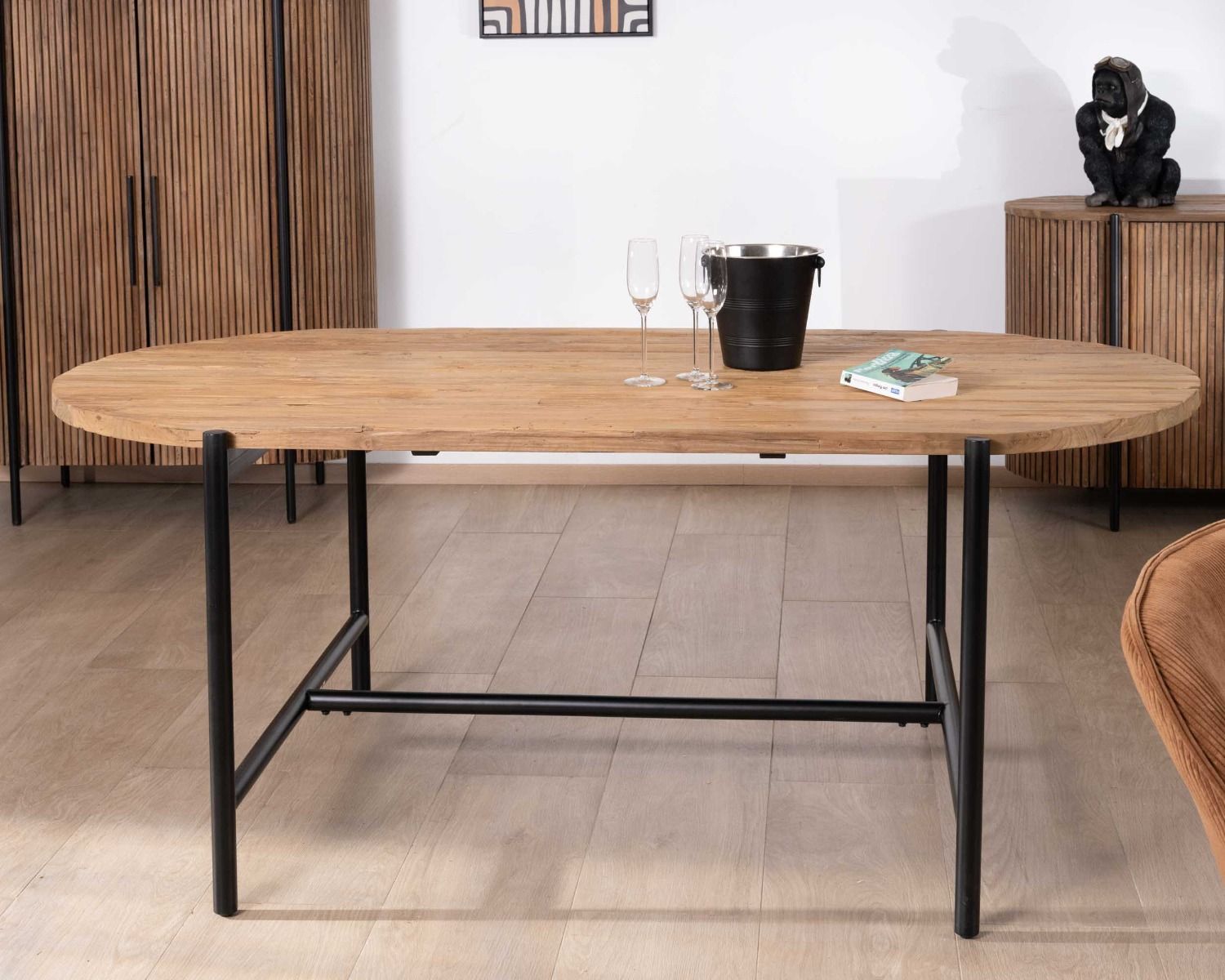 Tavolo da pranzo vintage in teak e metallo "Troms" 200 x 100 cm