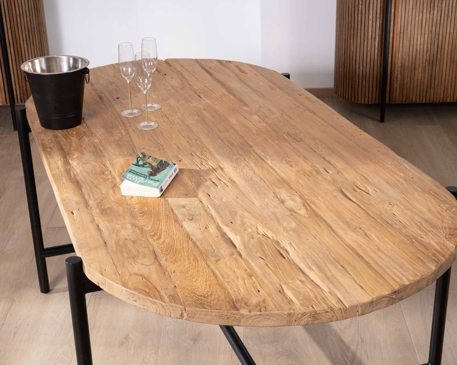 Tavolo da pranzo vintage in teak e metallo "Troms" 200 x 100 cm