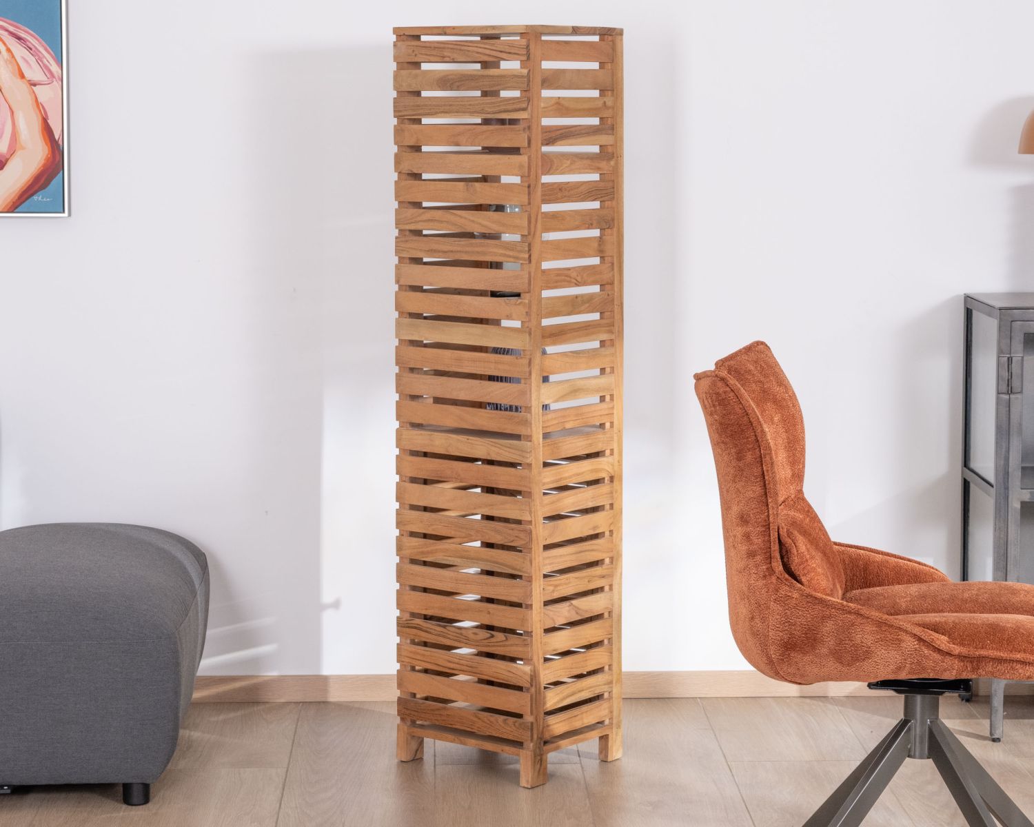 Contenitore "Conoa" con struttura a lamelle in legno di acacia