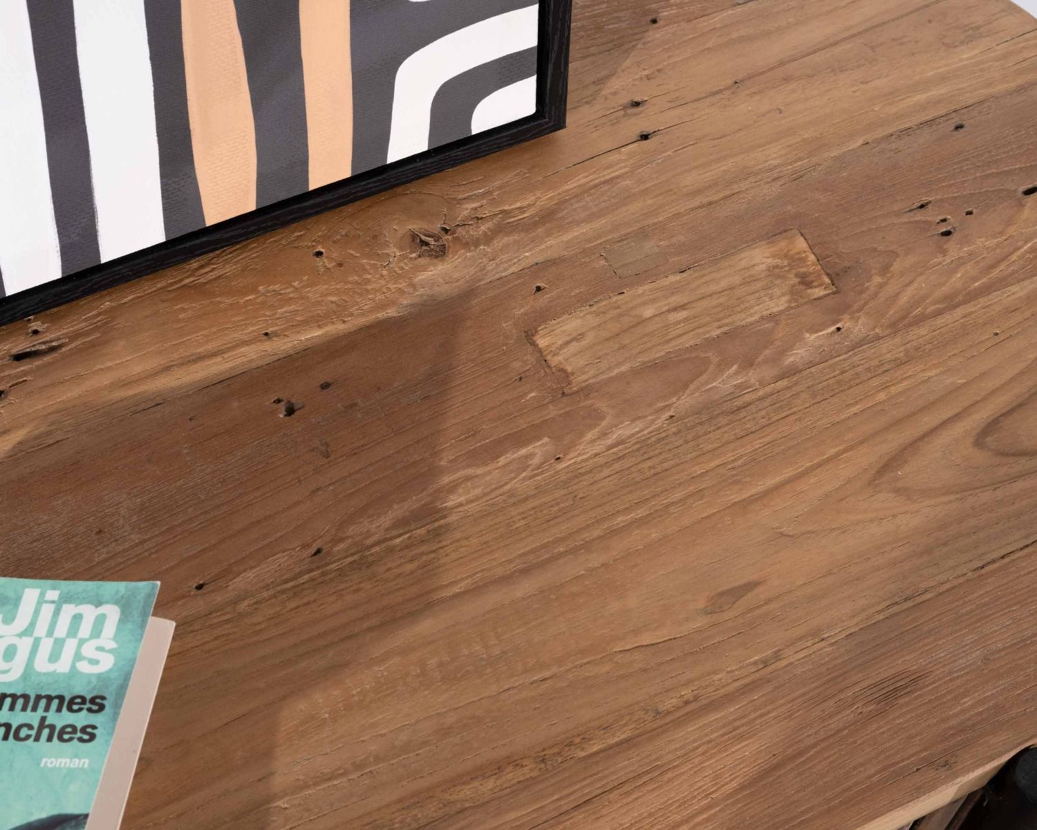 Mobile TV arrotondato "Troms" da 160 cm con frontali scanalati in teak di recupero