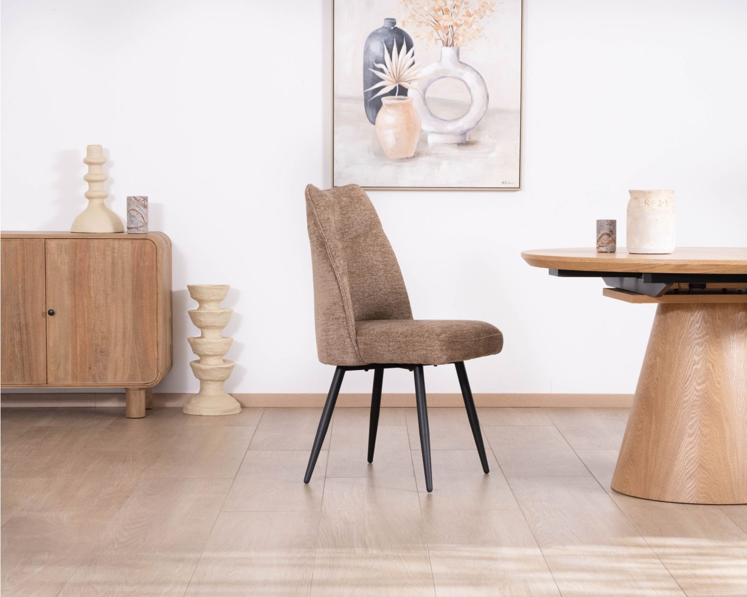 Set di 2 sedie da pranzo contemporanee trapuntate "Ondine" in tessuto bouclette grigio