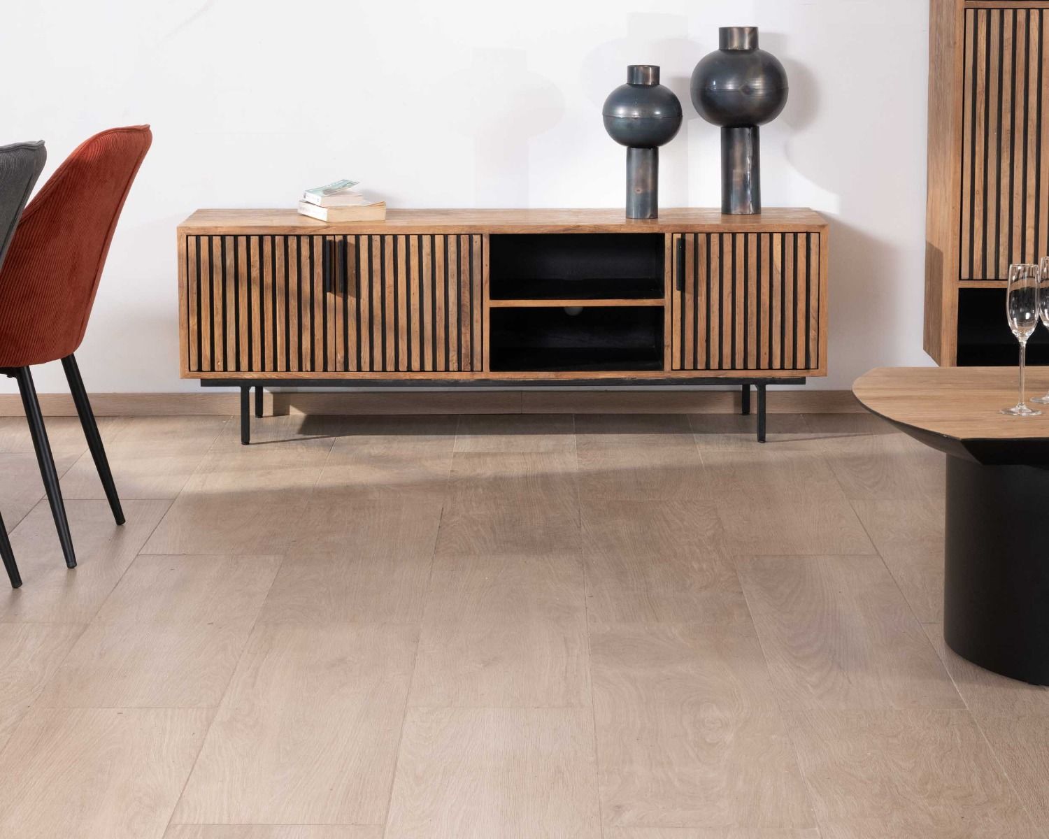 Porta TV "Opland" in stile retrò a 3 ante in teak 160 cm