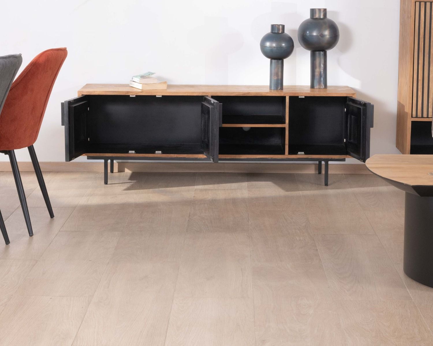 Porta TV "Opland" in stile retrò a 3 ante in teak 160 cm