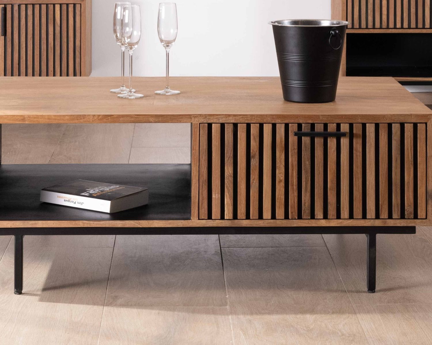 Tavolino in stile retrò "Opland" da 120 cm in teak rigenerato