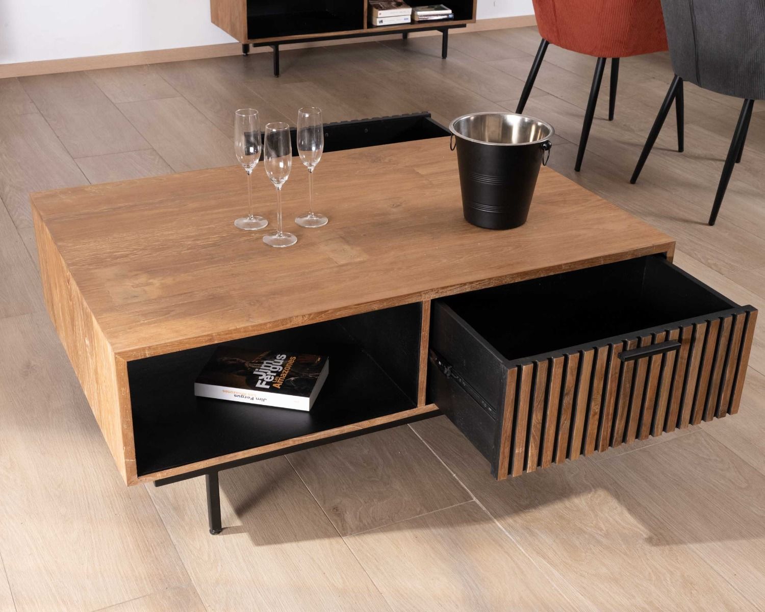 Tavolino in stile retrò "Opland" da 120 cm in teak rigenerato