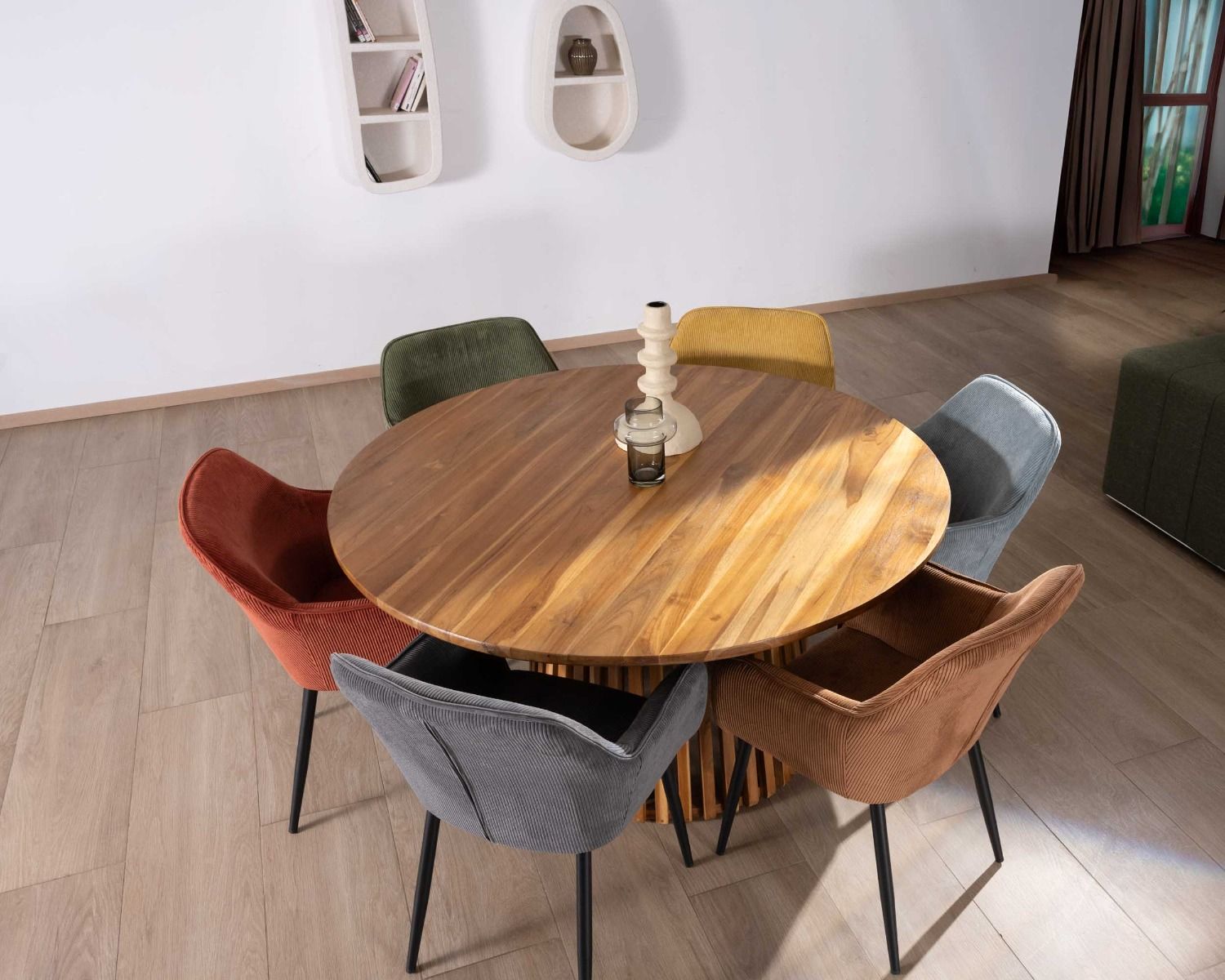 Tavolo rotondo in teak "Dutipi" con gamba centrale rotonda 150 cm