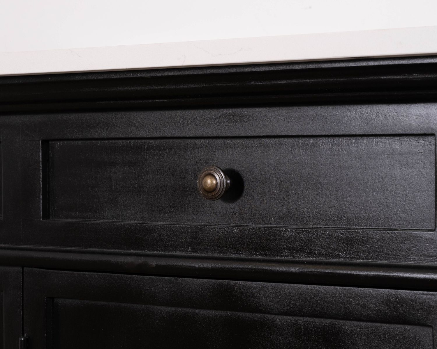 Mobile lavabo doppio "Églantine" con angoli arrotondati in legno nero e quarzo bianco