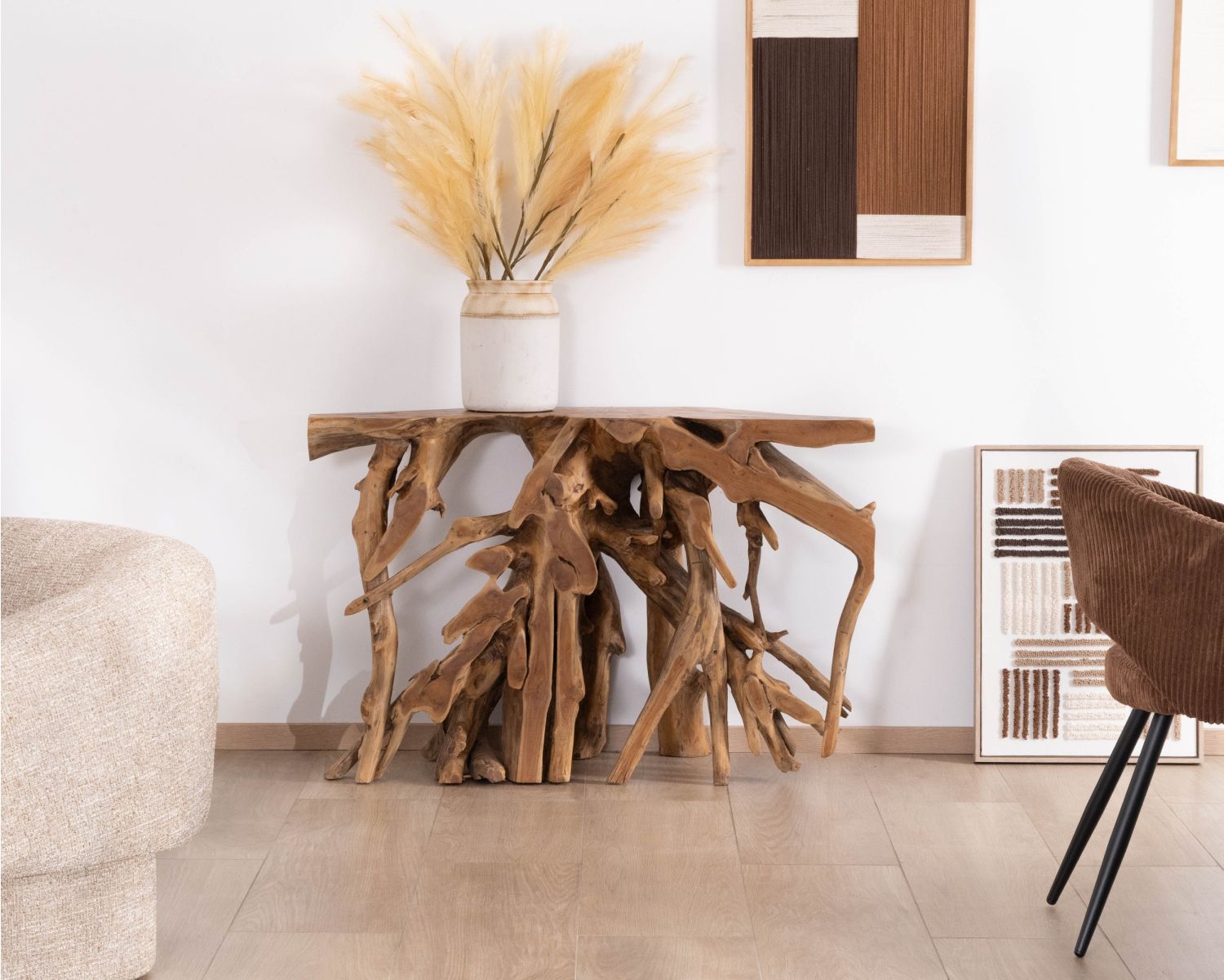 Consolle "Kanoa" in radice di teak naturale
