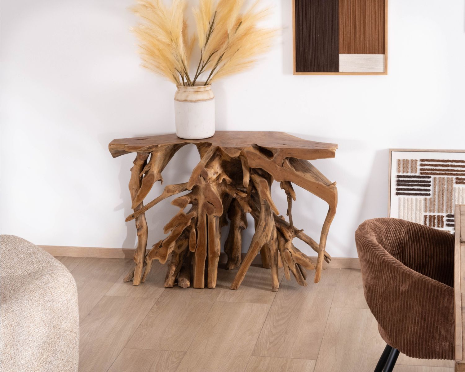 Consolle "Kanoa" in radice di teak naturale
