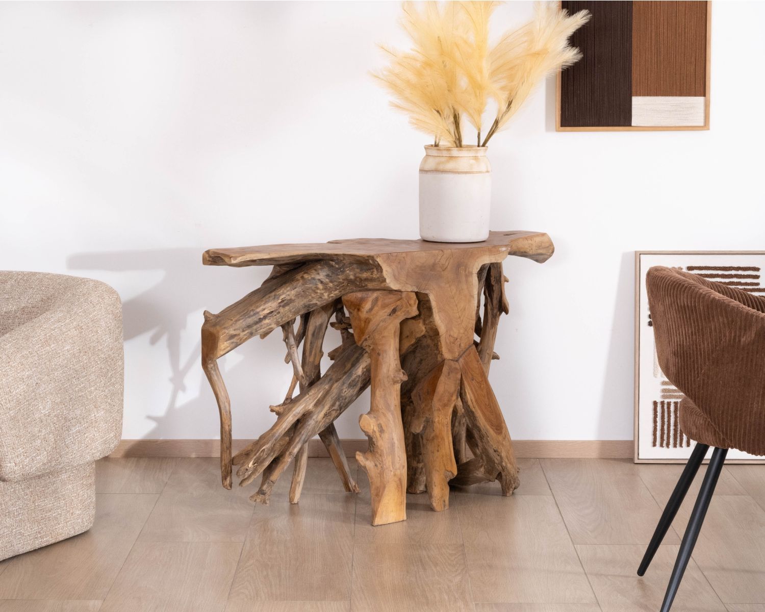 Consolle "Kanoa" in radice di teak naturale