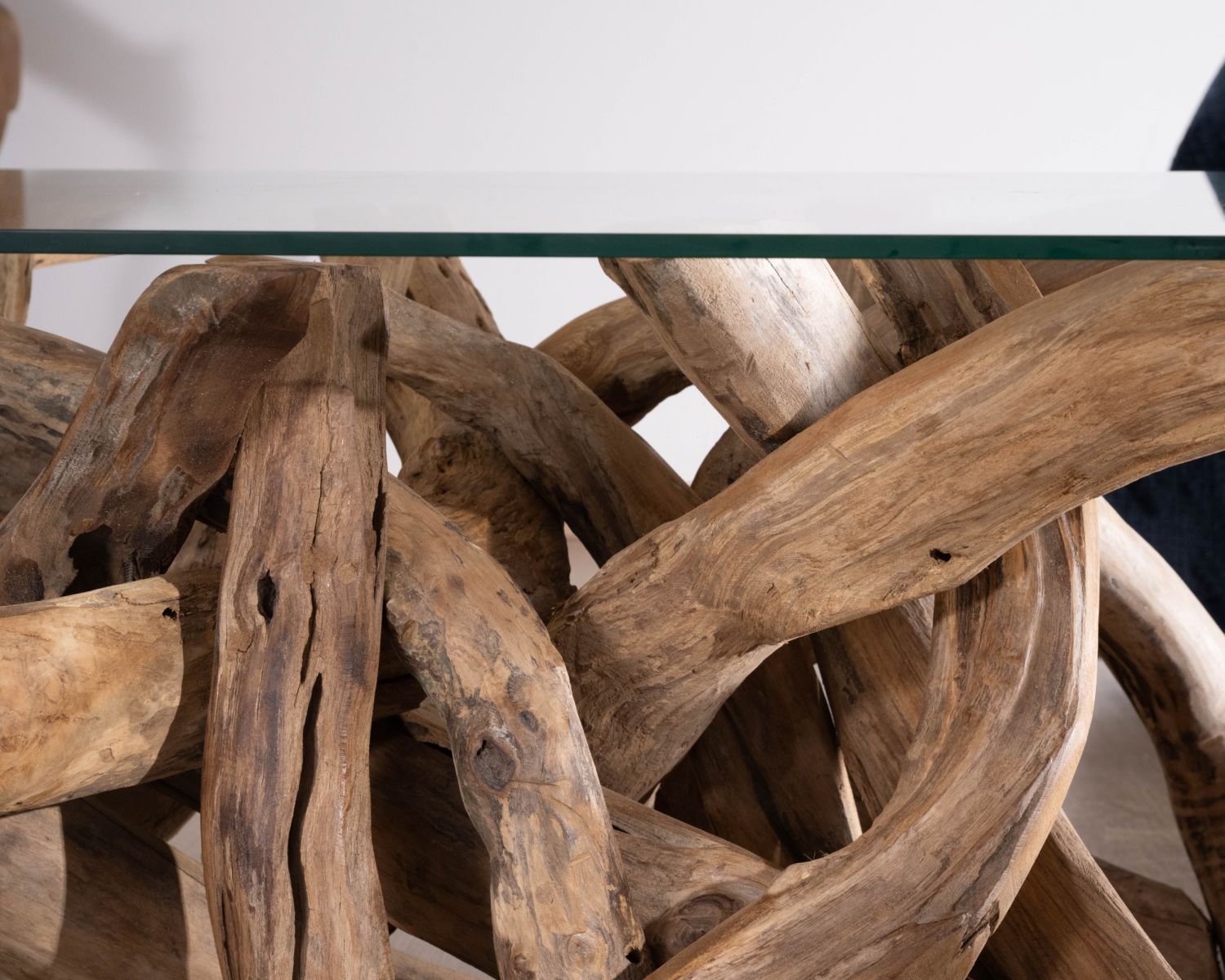 Tavolino rettangolare da 120 cm in legno di teak recuperato con piano in vetro "Kanoa"