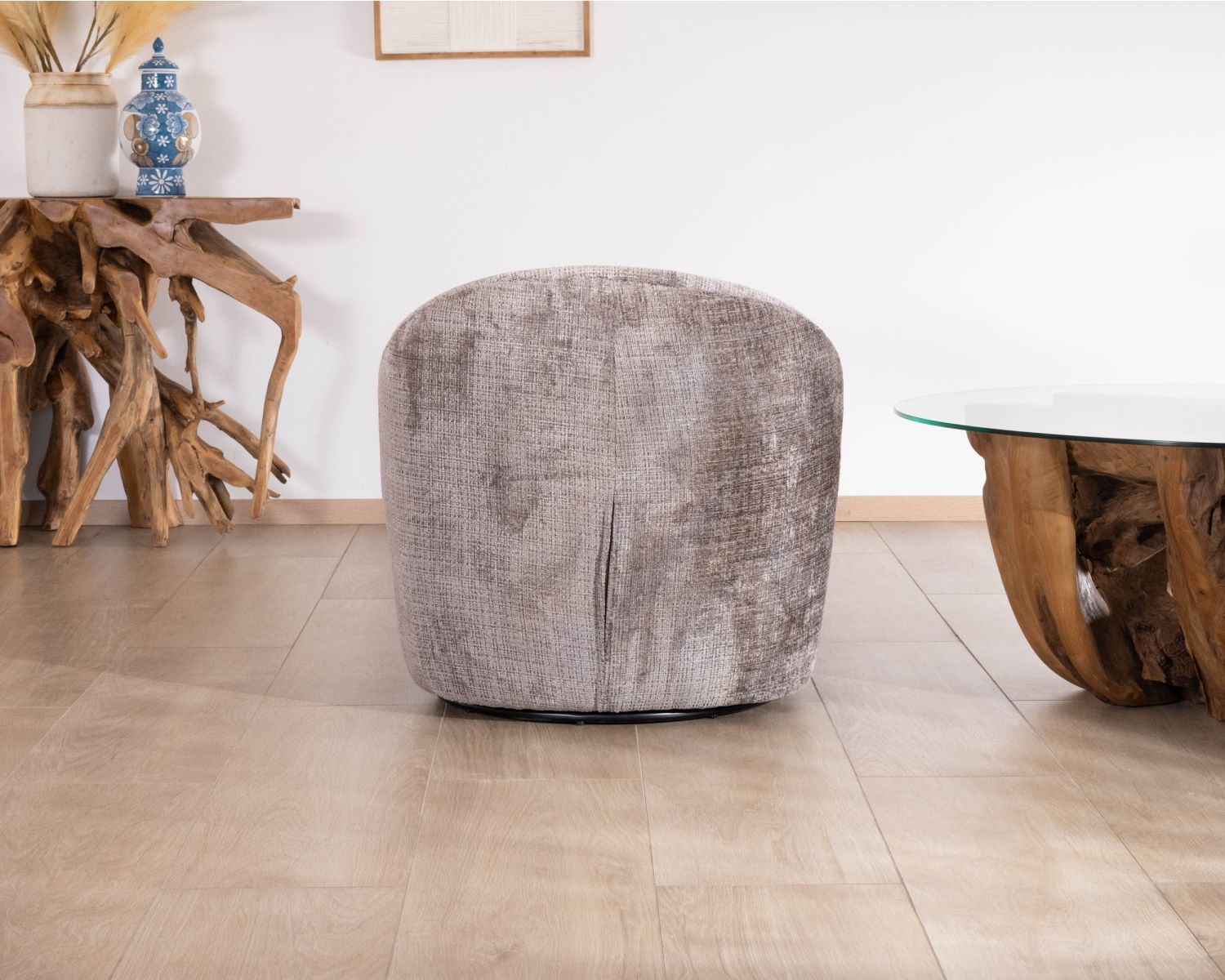 Poltroncina girevole "Marylin" in tessuto bouclette grigio cenere