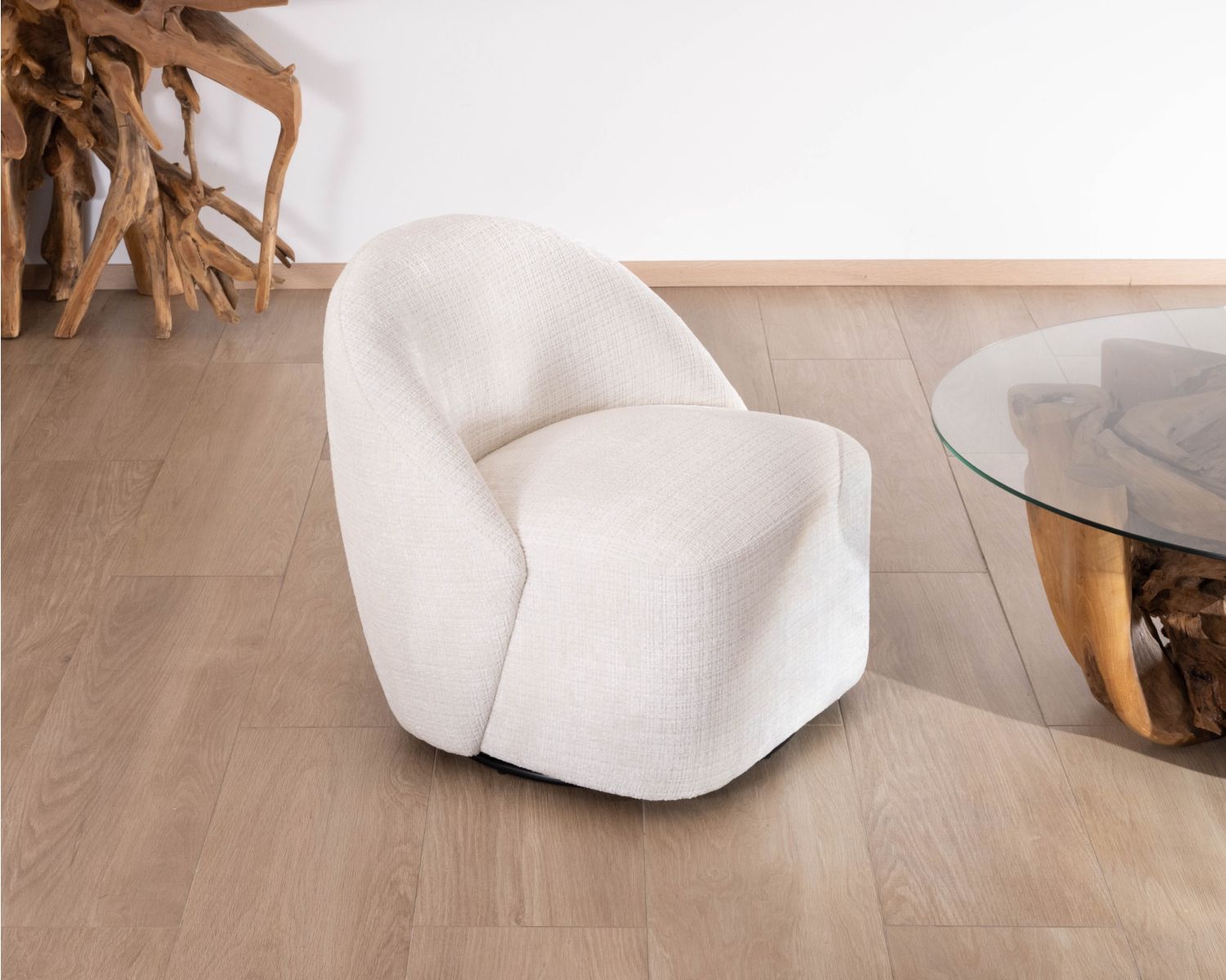 Poltrona girevole a 360° "Marylin" in elegante tessuto bianco