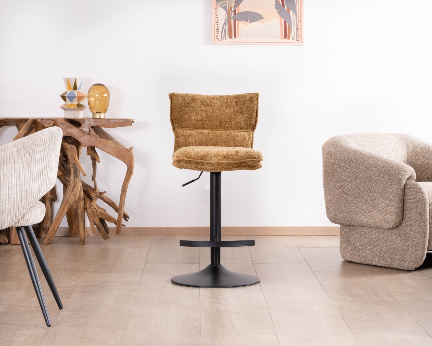 Set di 2 seggioloni "Topley" in tessuto senape, seduta regolabile in altezza